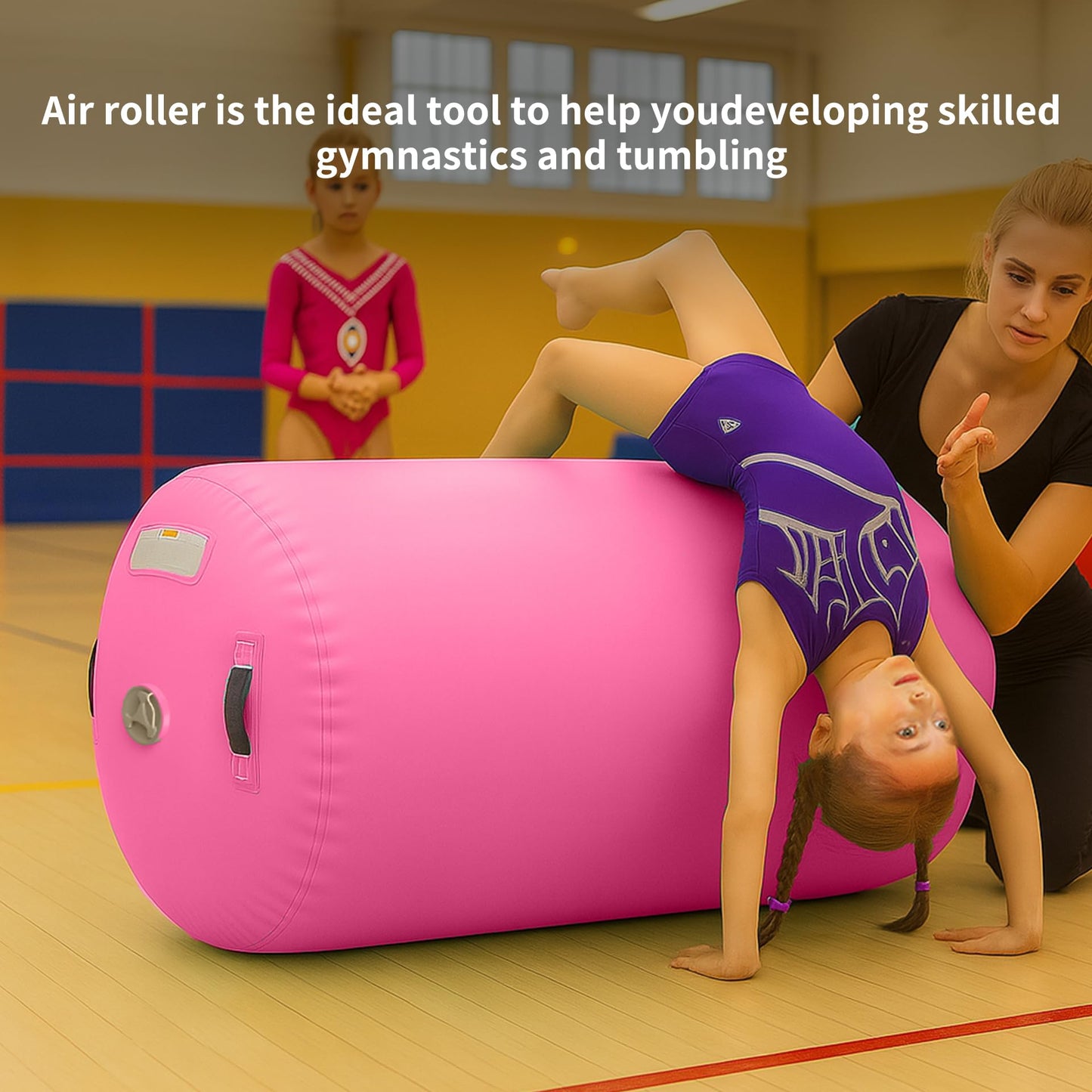 BOAGEW Gymnastics Mat,Air Roller Gymnastics Barrel,Gymnastics Tumble Track Air Track Tumbling Mat for Home Training/ Cheerleading/Gym/Training/Yoga/Beach/Water/Park Outdoor Use with Electric Air Pump ﻿
