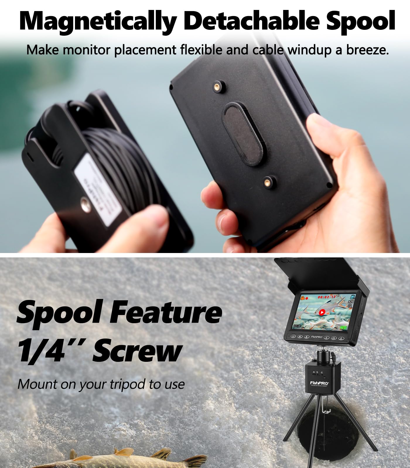 [FishPRO® 2026 Upgrade] Underwater Fishing Camera 4.3''- DVR w/32GB [Proven Since 2017] Ice Fishing Camera 1000 TVL w/ 65ft Magnetic-Spool, IR, USB-C, 5000mAh, Portable Fish Finder for Ice Fishing