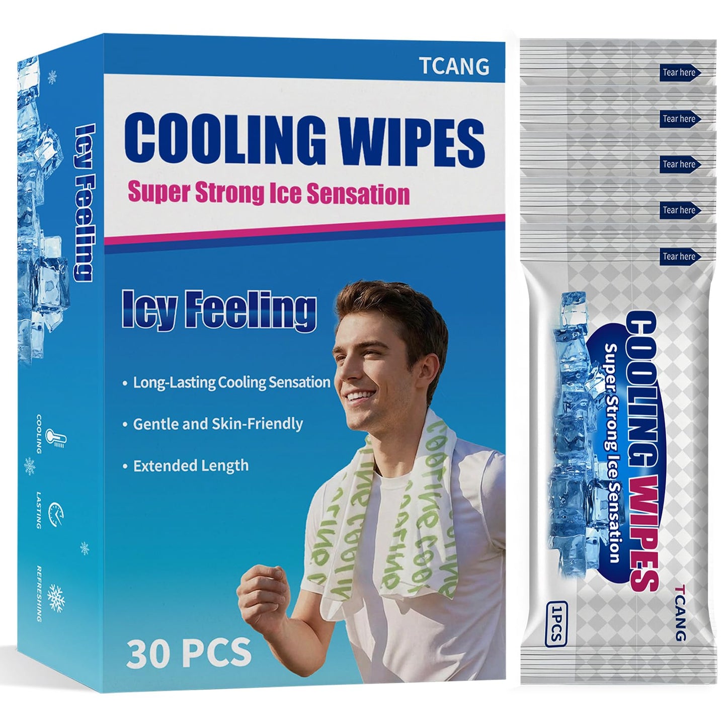 30 Pack Cooling Body Wipes, Alcohol-Free Cooling Towelettes Cooling Towel Alternative for Outdoor Sports, Camping, Hiking, Workout & Hot Weather(Green)