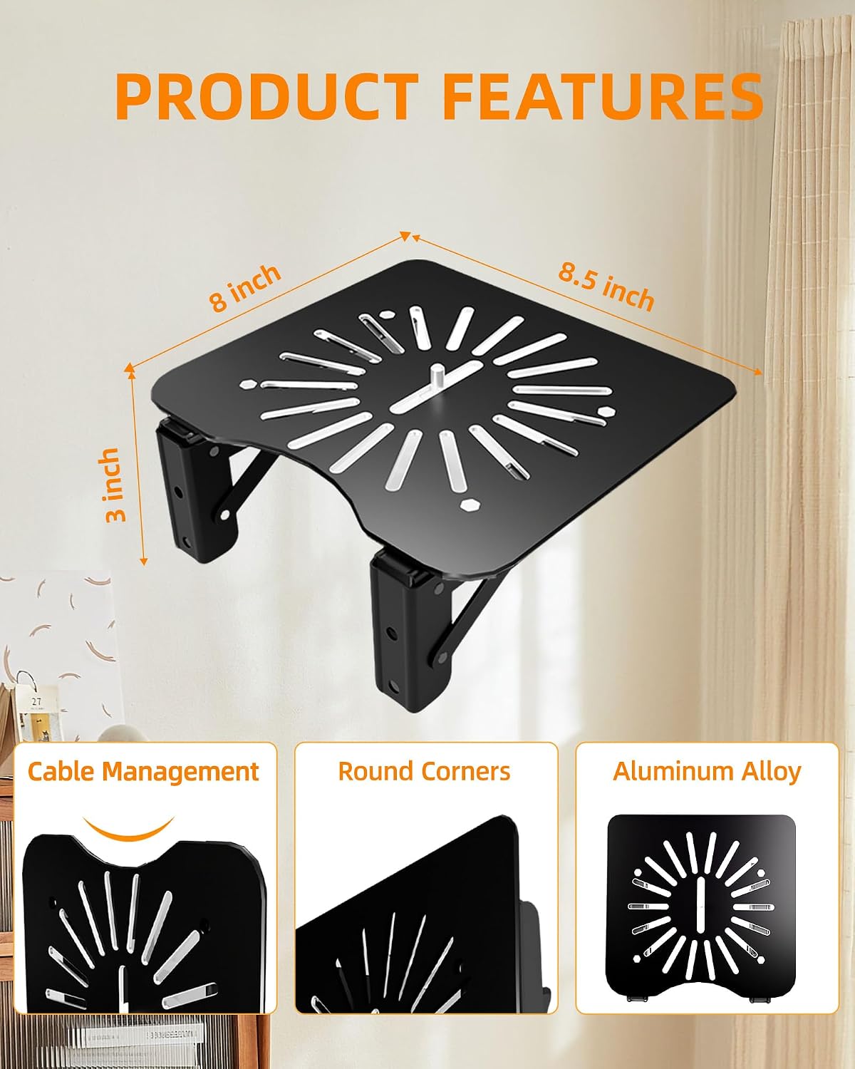 MAWADA PS4, 8.5x7.87 inches, Universal Projectors Shelf for Wall, Foldable Mount with Aluminum Alloy Shelf