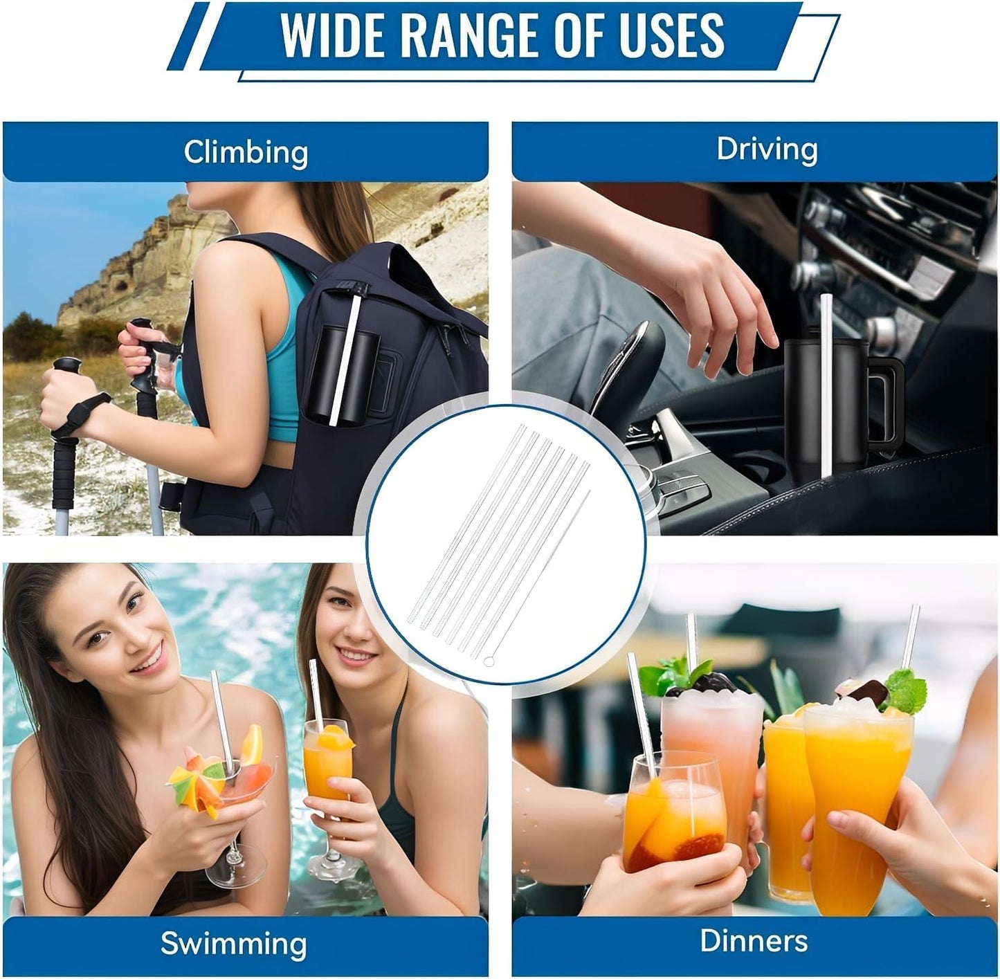 Replacement Straws Compatible with Tervis Clear & Colorful Lidded 24oz,Reusable Plastic 6Straws and 1Brush Compatible with Tervis Tumbler 24 oZ with lid,Clear Transparent Straight Drinking Straws