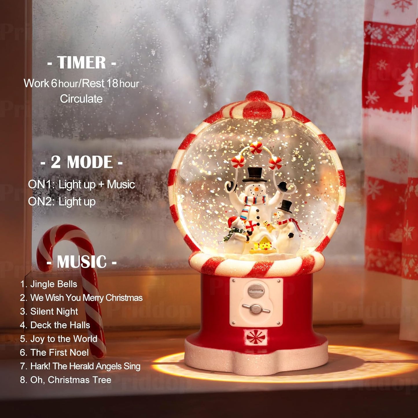 Priddop Snowman Snow Globe | Musical Glitter Vending Machine Christmas Decoration - 7.8 Inch