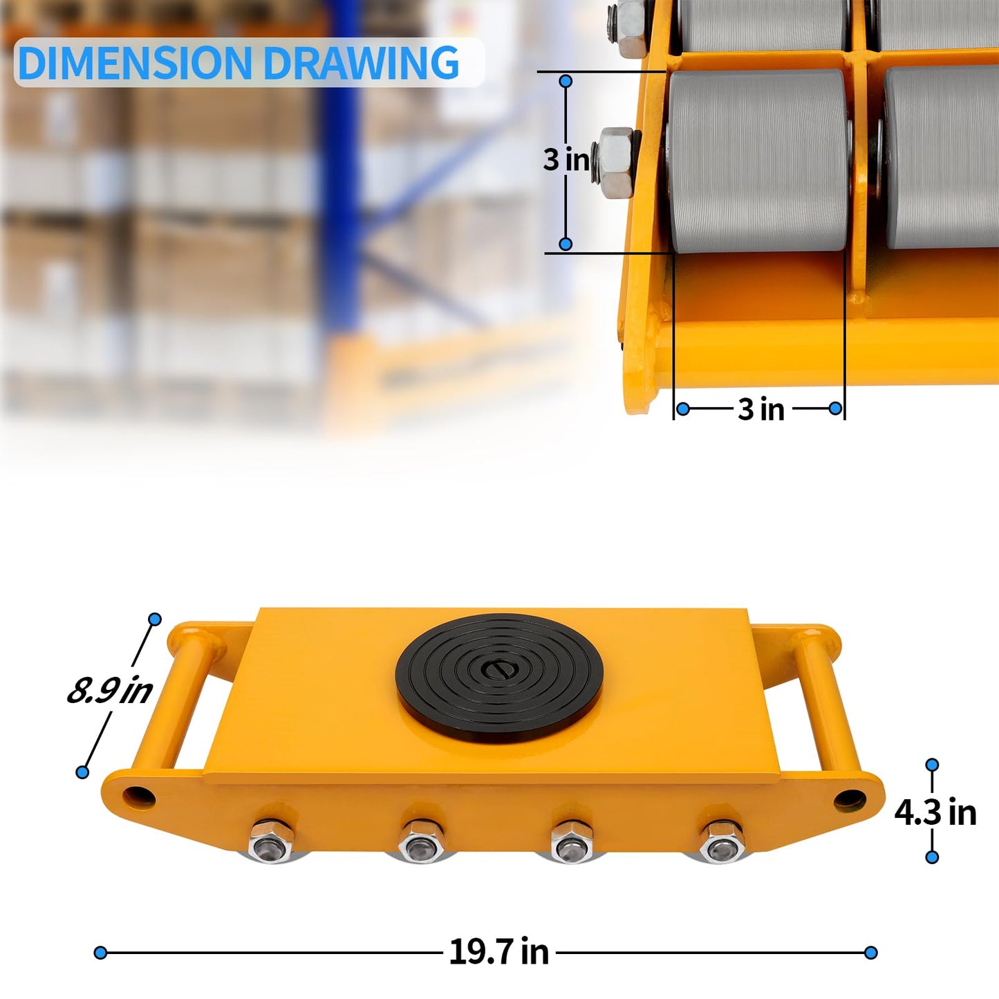 Dollate Heavy Duty Machine Skates 12T 26400lbs Machine Dolly Skate Machinery Moving Skate with 360° Rotation Cap, 8 Steel Wheels, Machinery Mover for Industrial Moving Equipment