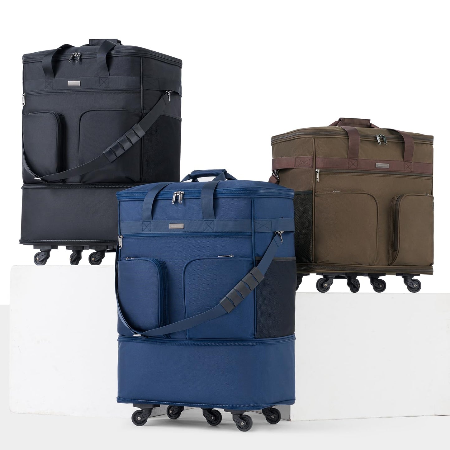 Hanke Expandable Collapsible Luggage with Wheels Suitcase, Rolling Travel Bag, Duffel Garment Tote Bag for Men Women, Lightweight Suitcase, Large Capacity Luggage with Spinner Wheel (Coffee)