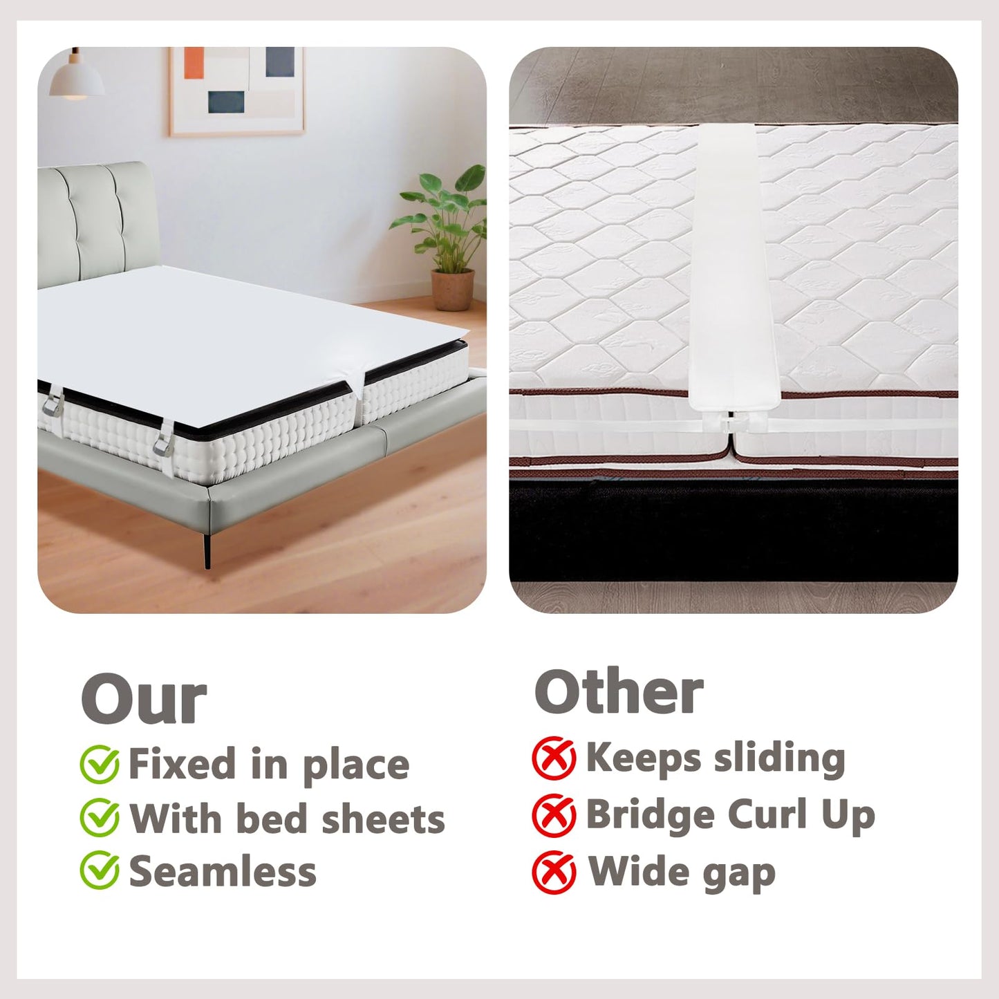 Nqdrax 3-in-1 Bed Bridge Twin to King with Fitted Sheet|Split King Gap Filler for Adjustable Bed| 78"x 75"|White (Patent Licensing)