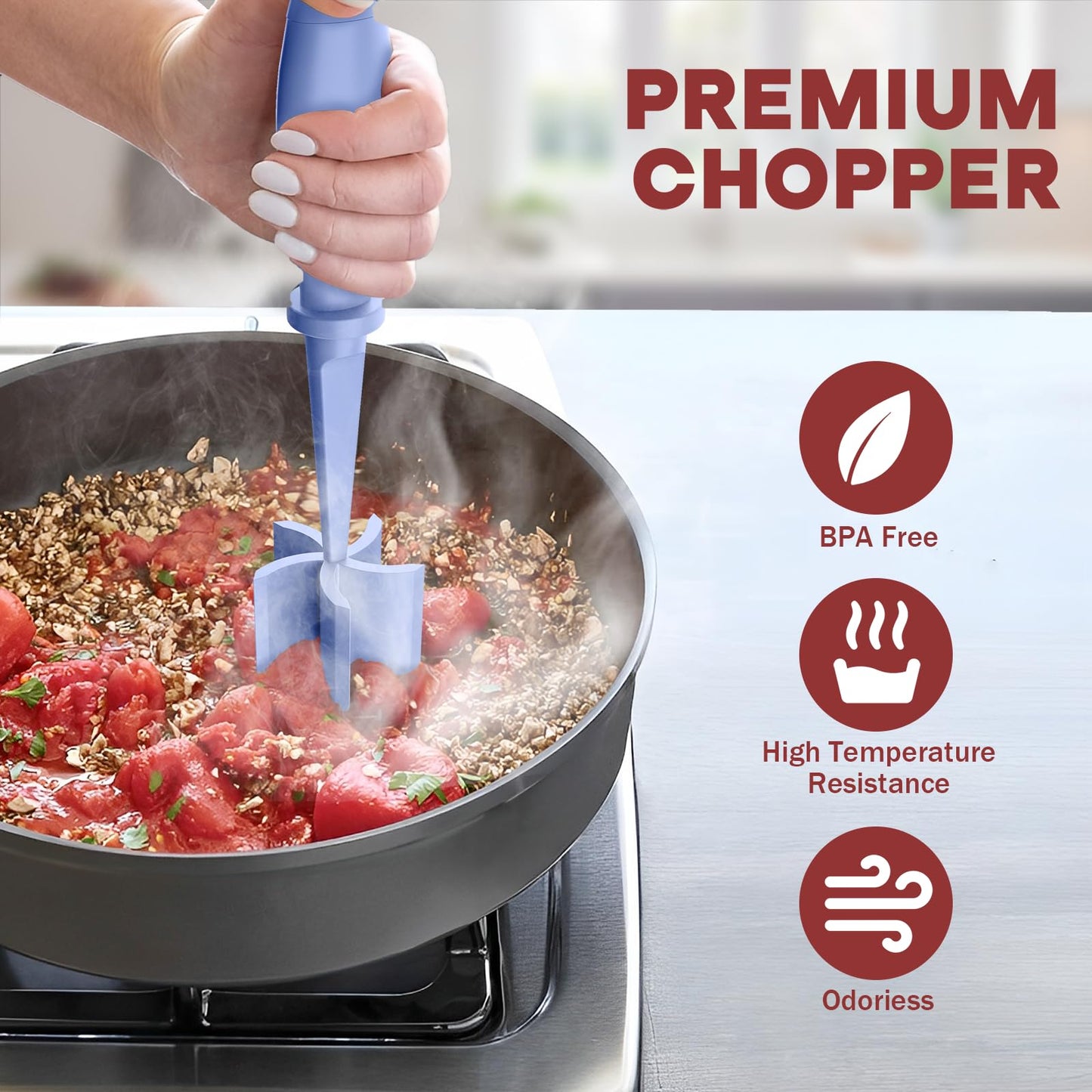 Meat Chopper, Hamburger Grinder, Premium Heat Resistant Smasher for Ground Beef, Burger Grinder Nylon Potato Mix Tool-Purple