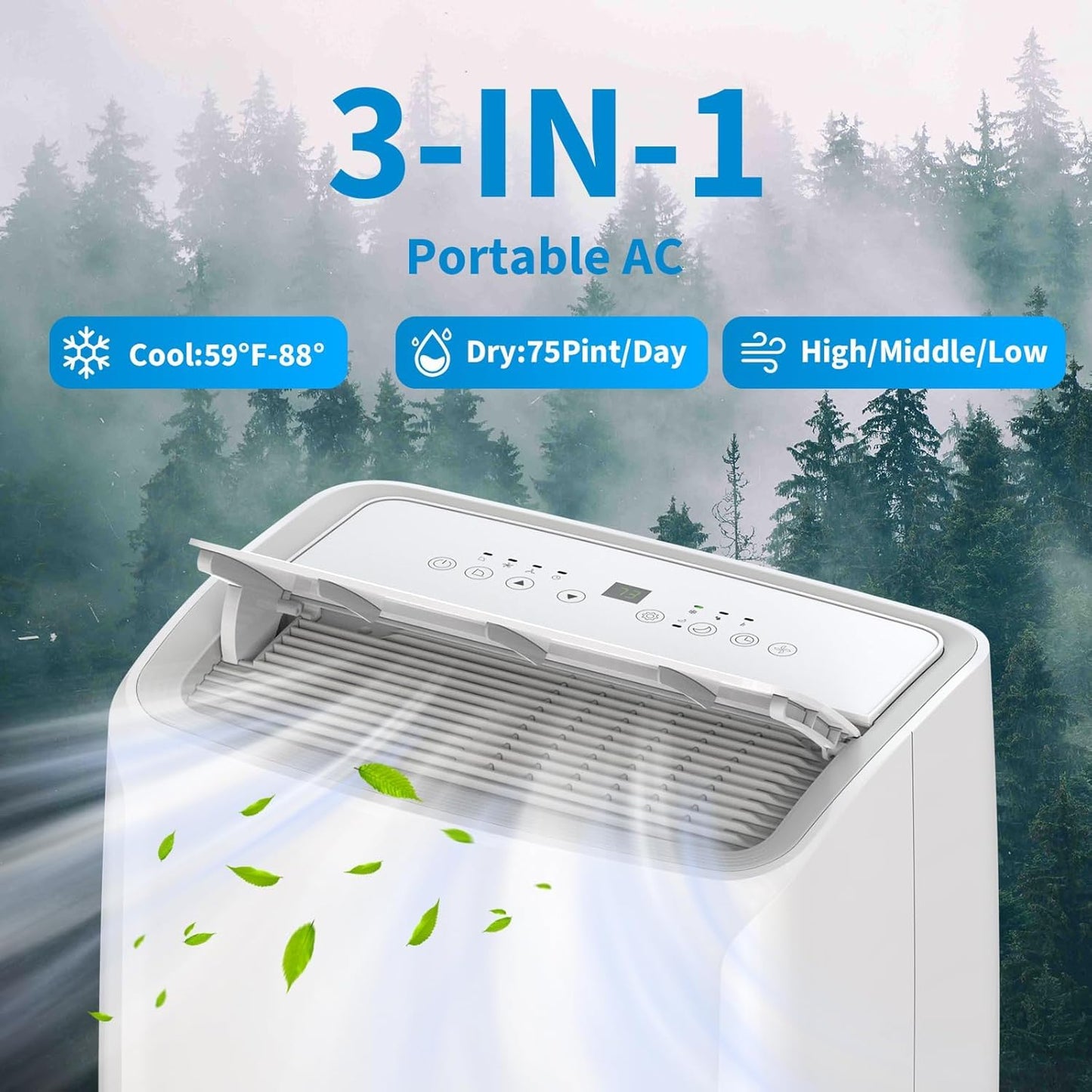 Portable Air Conditioners 14,000 BTU, Portable AC Unit for Bedroom and Office, 400m³/h Cooling for 750 Sq. Ft, Drain-Free Technology with 75-Pint Dehumidification, Includes Remote & Mount Kit, White