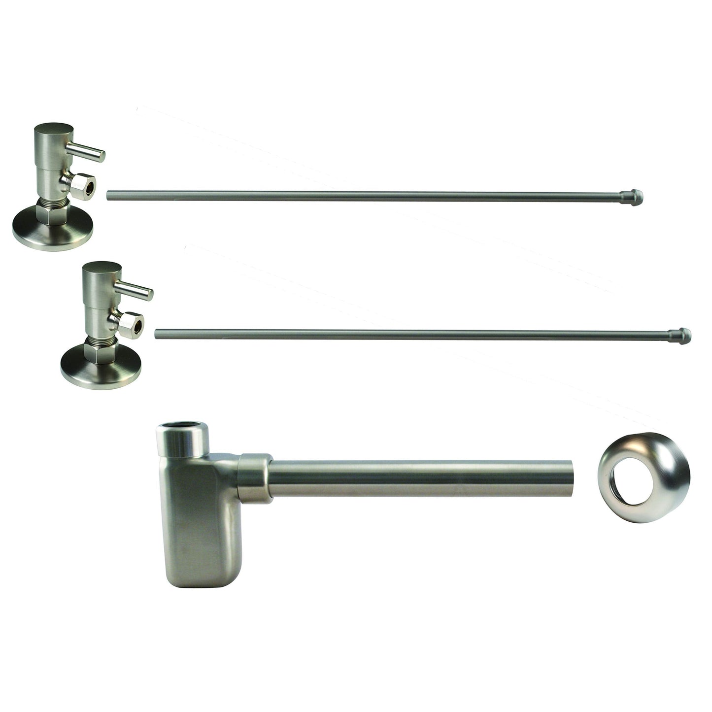 Westbrass D1938QRL-07 Freestanding Pedestal Lavatory Sink Installation Kit with Flat Trap and 1/4-Turn Lever Handles, Satin Nickel