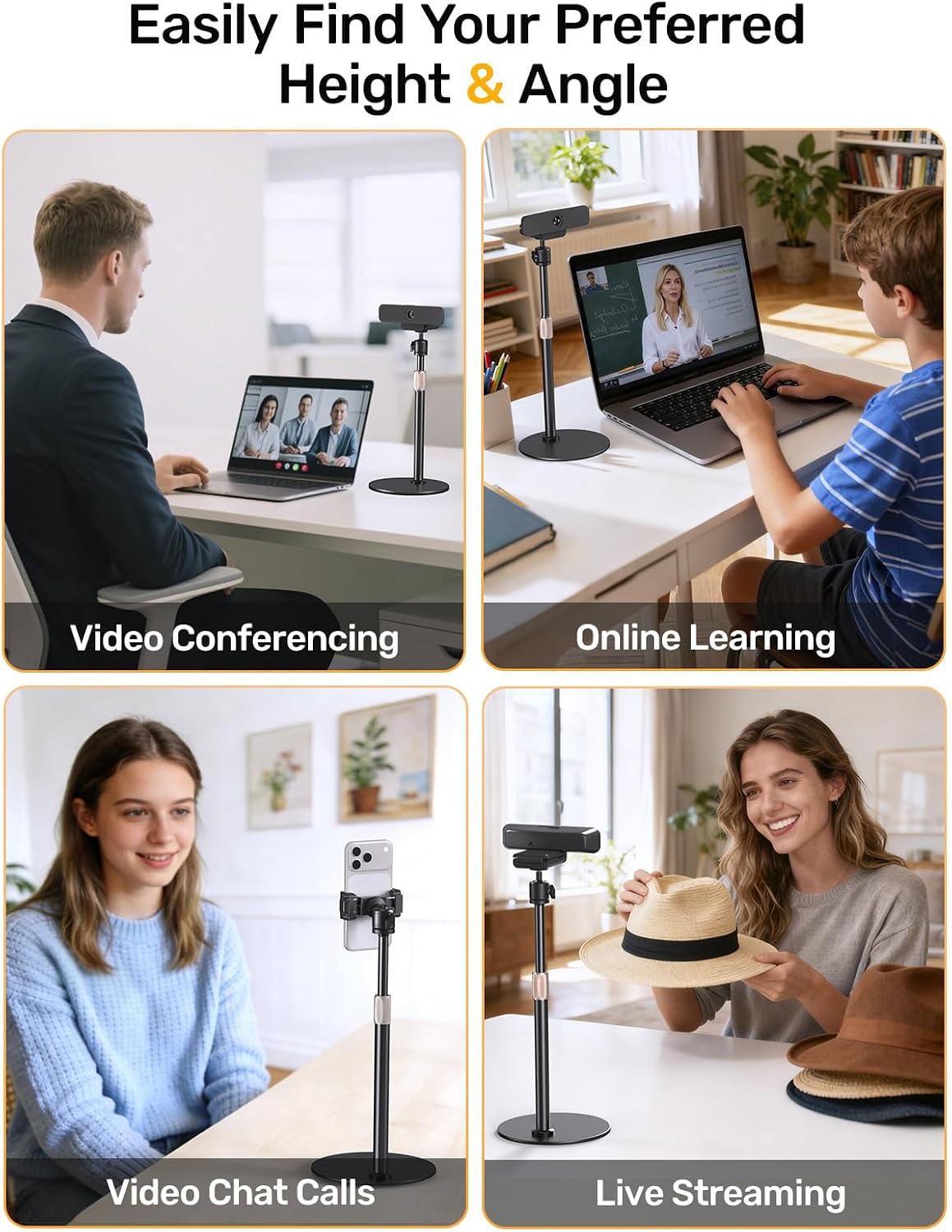 jidinung C922 C930e C920S C920 C615 C960 C920x 4K N60, 1/4" Upgraded Webcam Stand for Desk, Telescopic Webcam Tripod