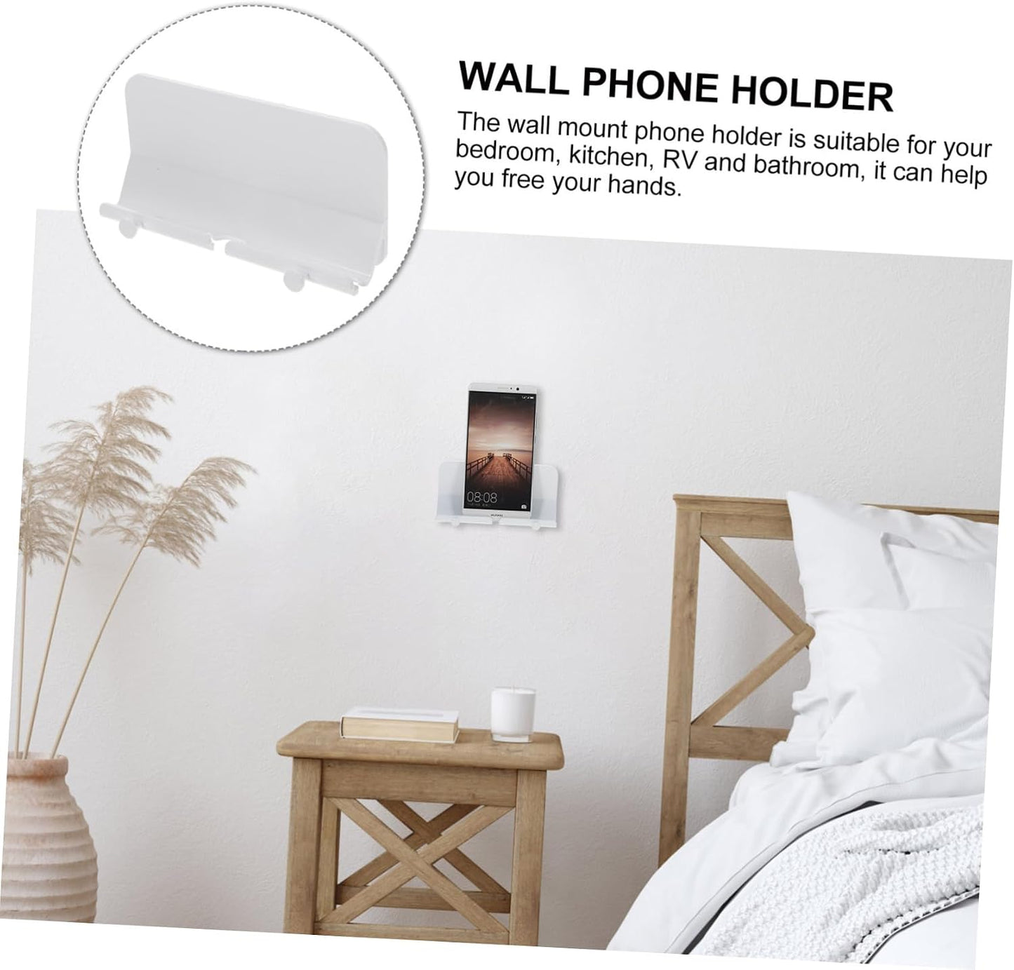ARTIBETTER Shelf Hooks Adhesive Phone Holder Wall Phone Mount for Charging Wall Tv Remote Stand Bedside Shelf White