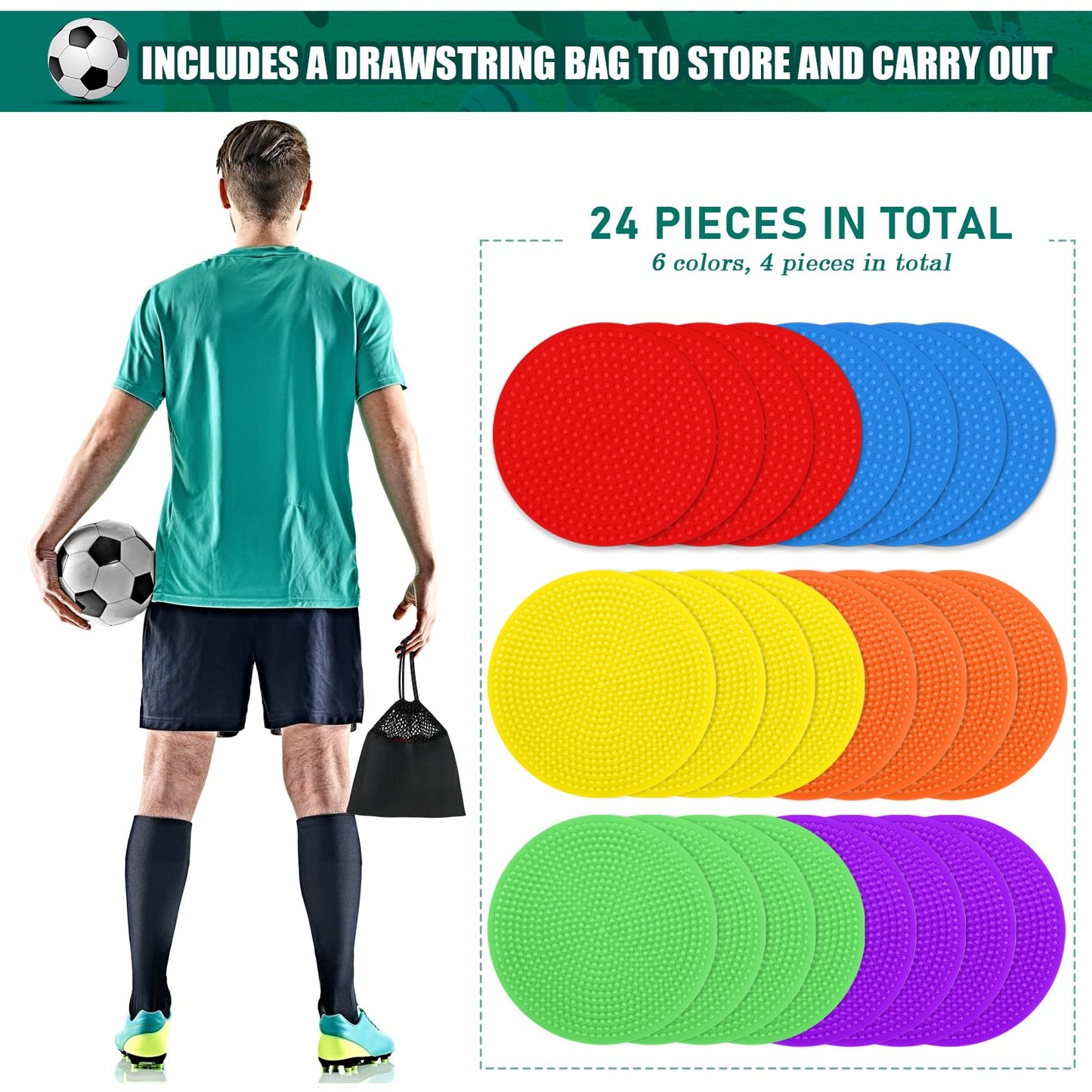 SIFENYU 4inch 9 Inch Poly Spot Markers for Gym Floor Poly Spots, 12/18/24/36 Pcs Round Non-Slip Rubber Floor Dots Agility Markers Flat Cones for Sports Soccer PE Training, Dance, Classroom Activities
