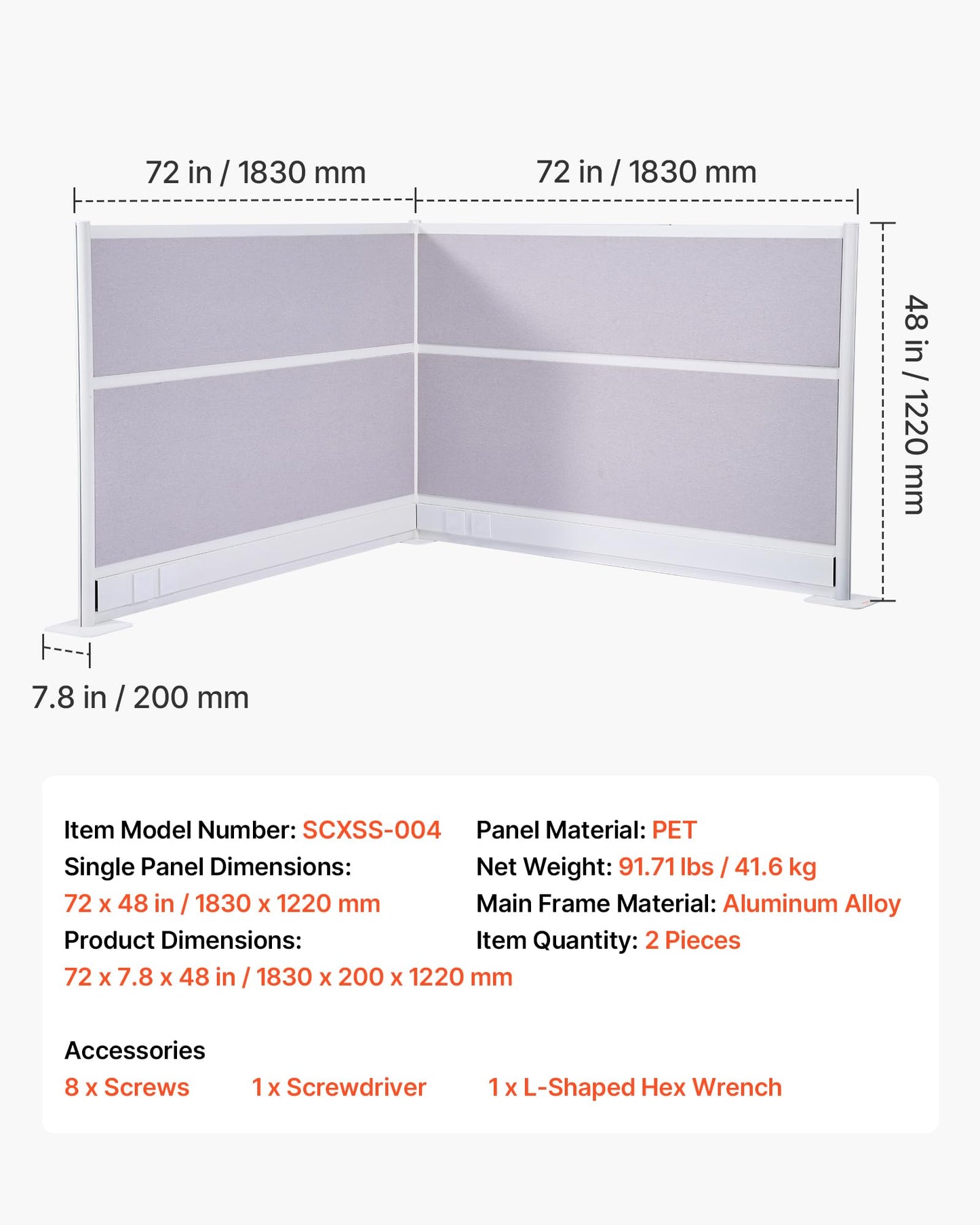 VEVOR Office Divider Privacy Partitions, 2-Pack, 72" x 48" Room Divider Walls, PET Workstation Cubicle Partition with Outlet Covers, Freestanding Privacy Panels for Office Library School