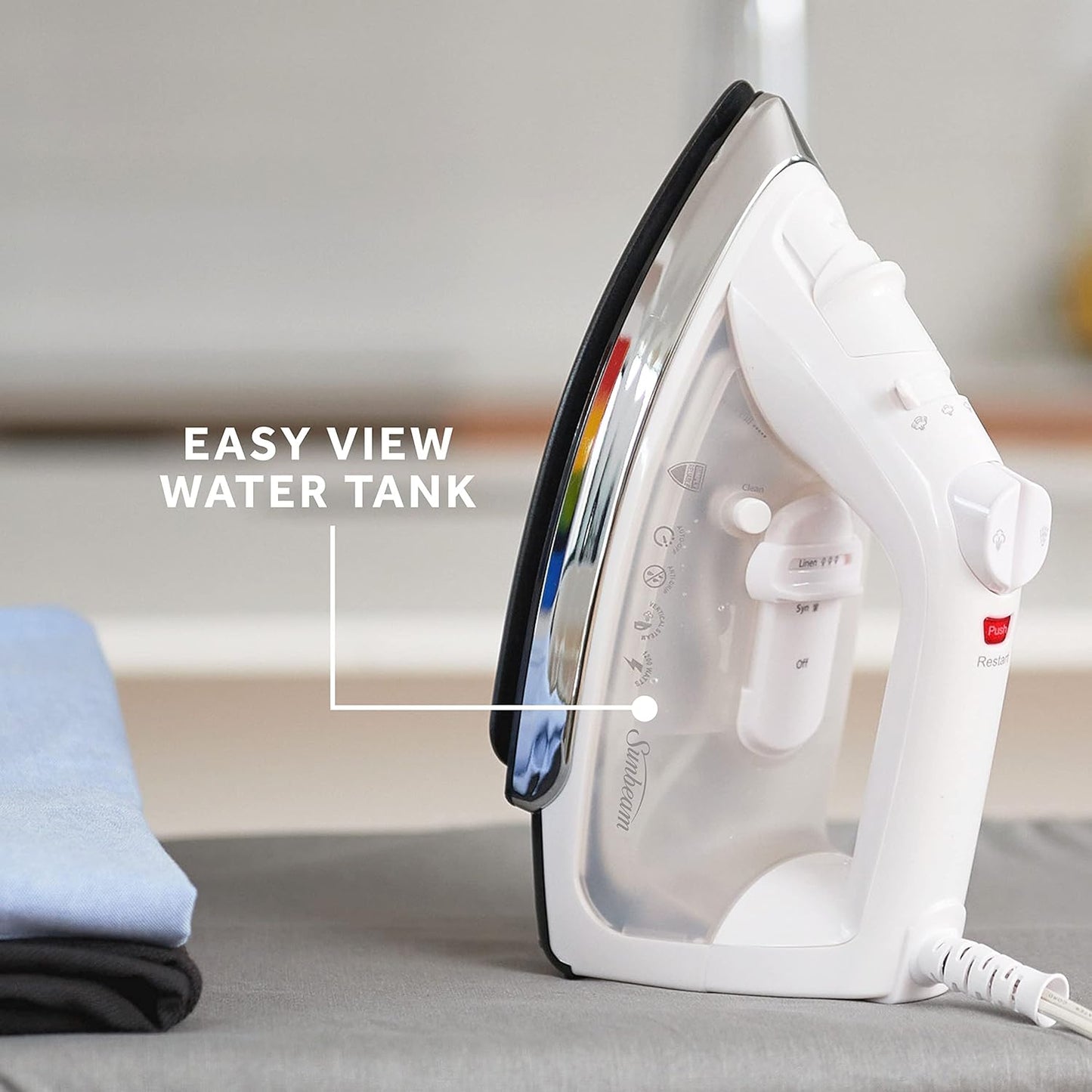 Sunbeam Classic Steam Iron - 1200 Watt Anti-Drip Nonstick Soleplate | 8' Swivel Cord & Auto Shut-Off, White