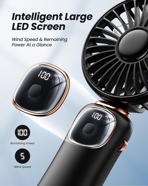 coldSky Portable Handheld Fan - 3-in-1 Multifunctional Travel Fan with 4000mAh Battery | Black