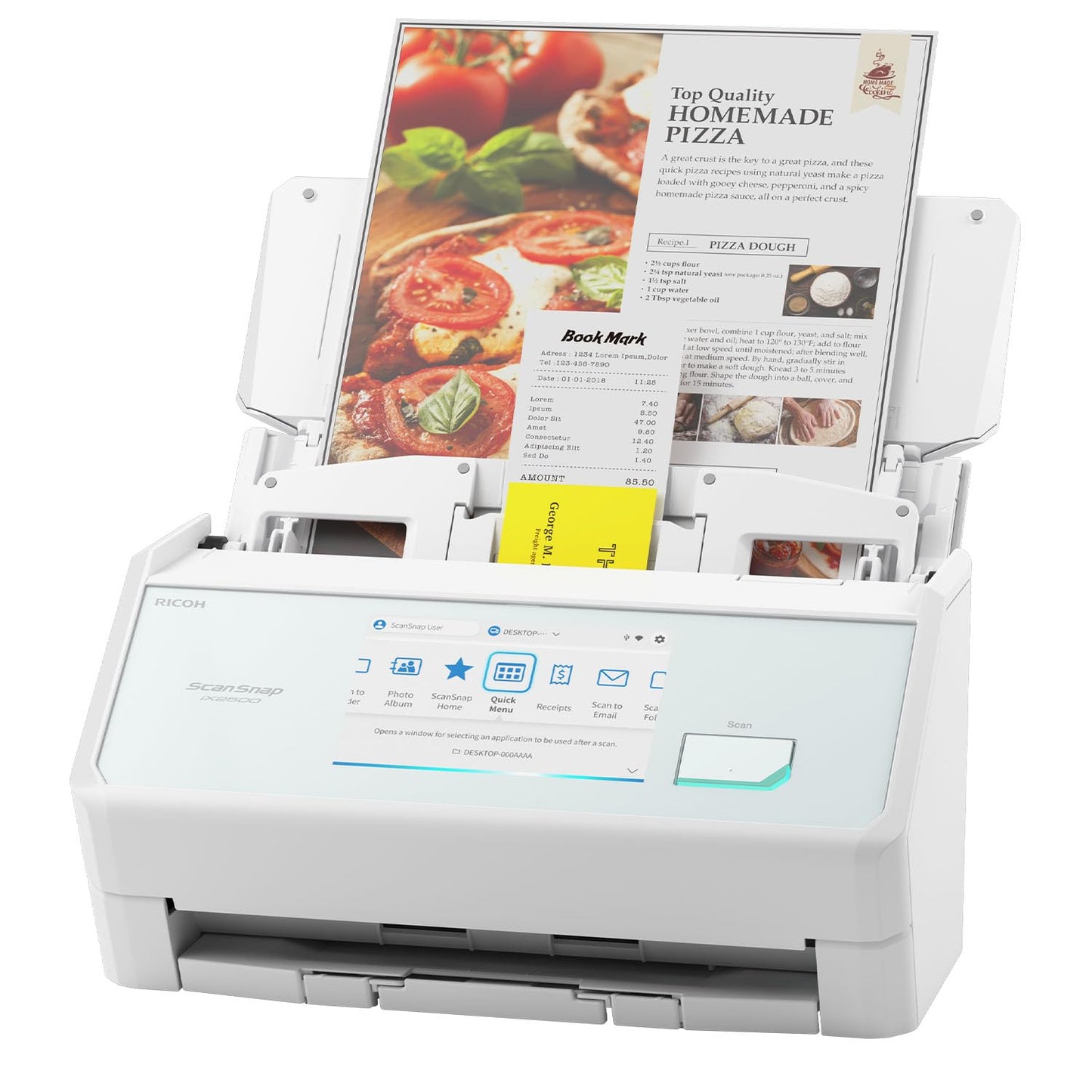 ScanSnap iX2500 Wireless or USB High-Speed Cloud Enabled Document, Photo & Receipt Scanner with Large 5" Touchscreen and 100 Page Auto Document Feeder for Mac or PC, White