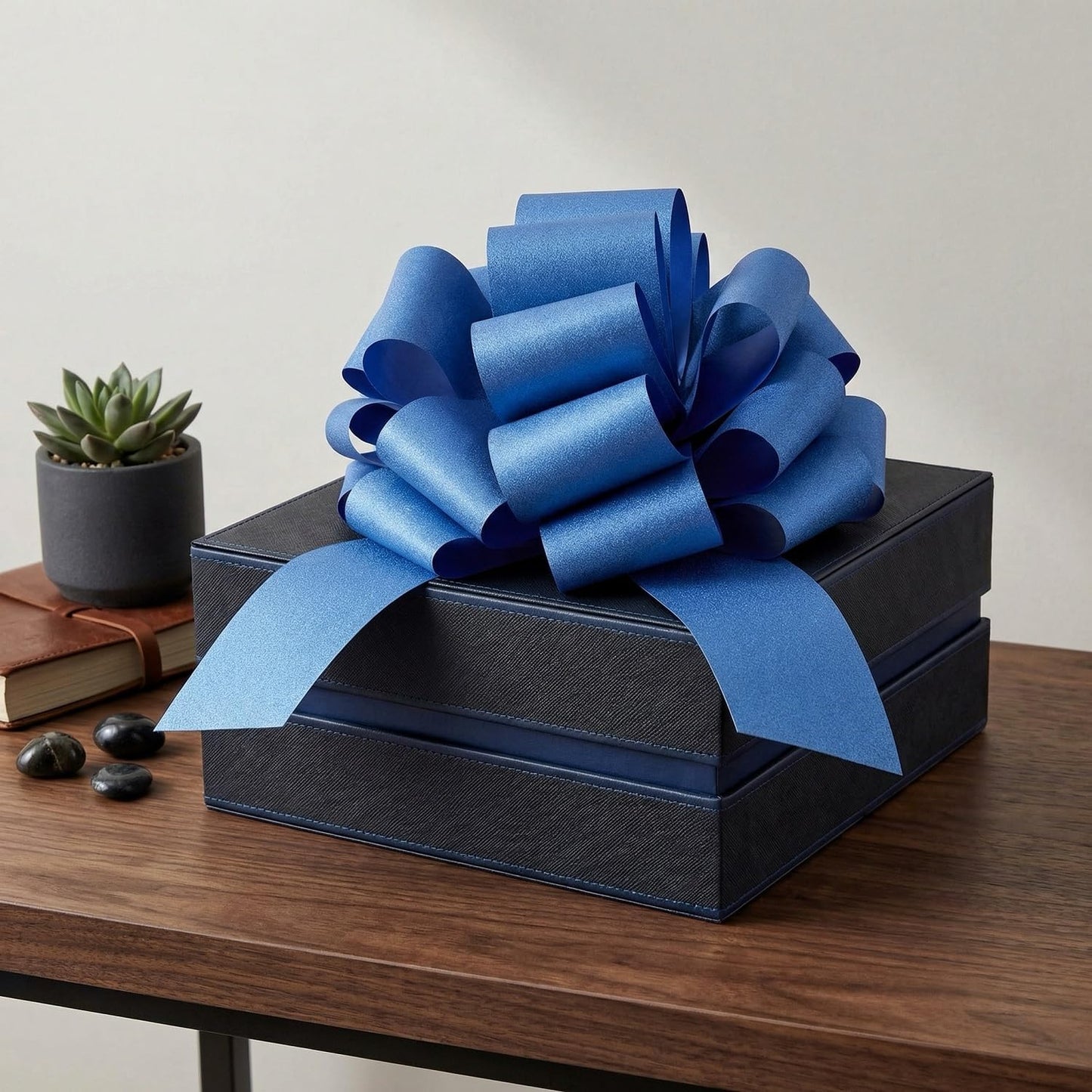 Skiennix Large Royal Blue Pull Bow - 14 Inch Glitter Ribbon Bow for Gifts, Parties & Home Decor