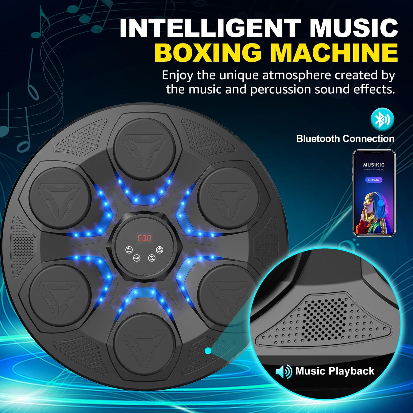 Upgrade Music Boxing Machine For Adults Kids, Interactive Music Punching Machine with Gloves 12 Modes 12 Speeds, Wall Mounted Electronic Boxing Punching Pad with Wireless Connection LED Display