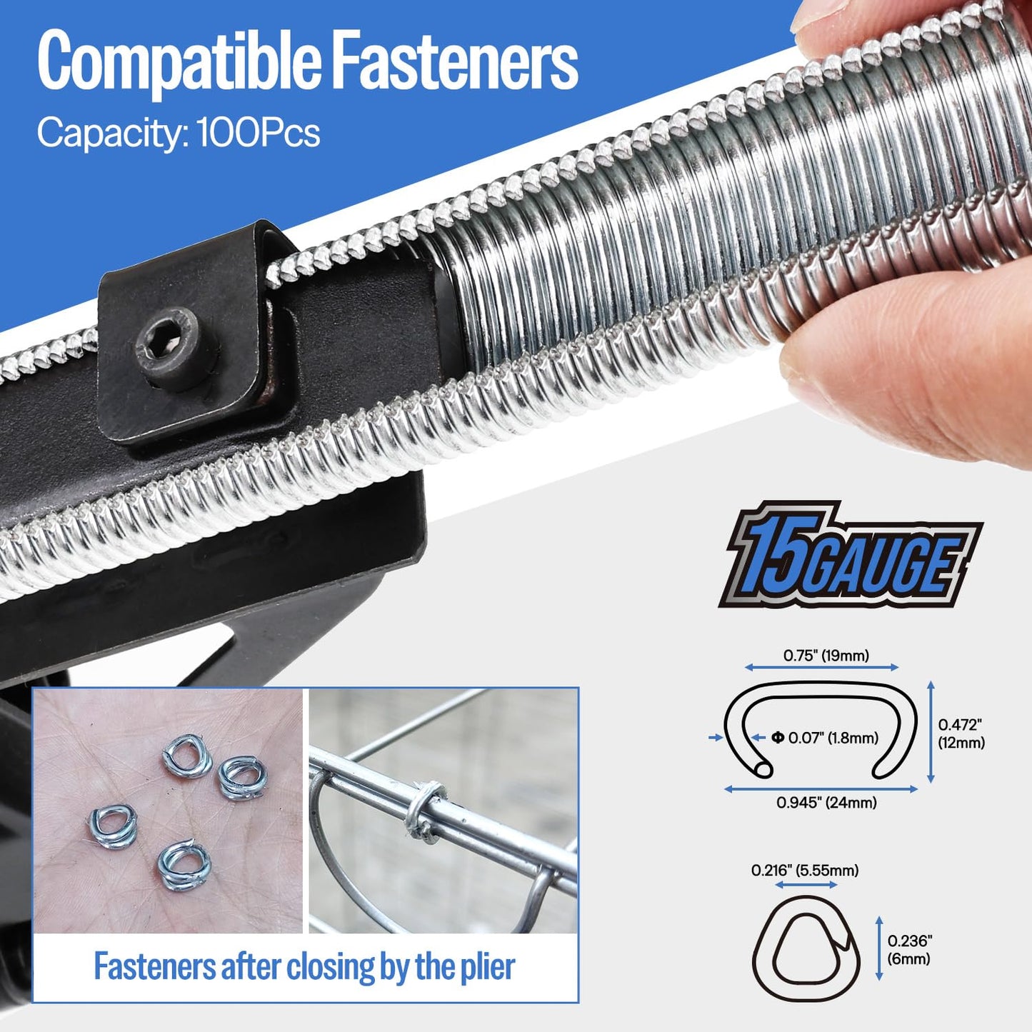 meite SC7C-I2 15GA 3/4-Inch Pneumatic Hog Ring Gun with 2,000 Counts Stainless Steel C Ring Staples