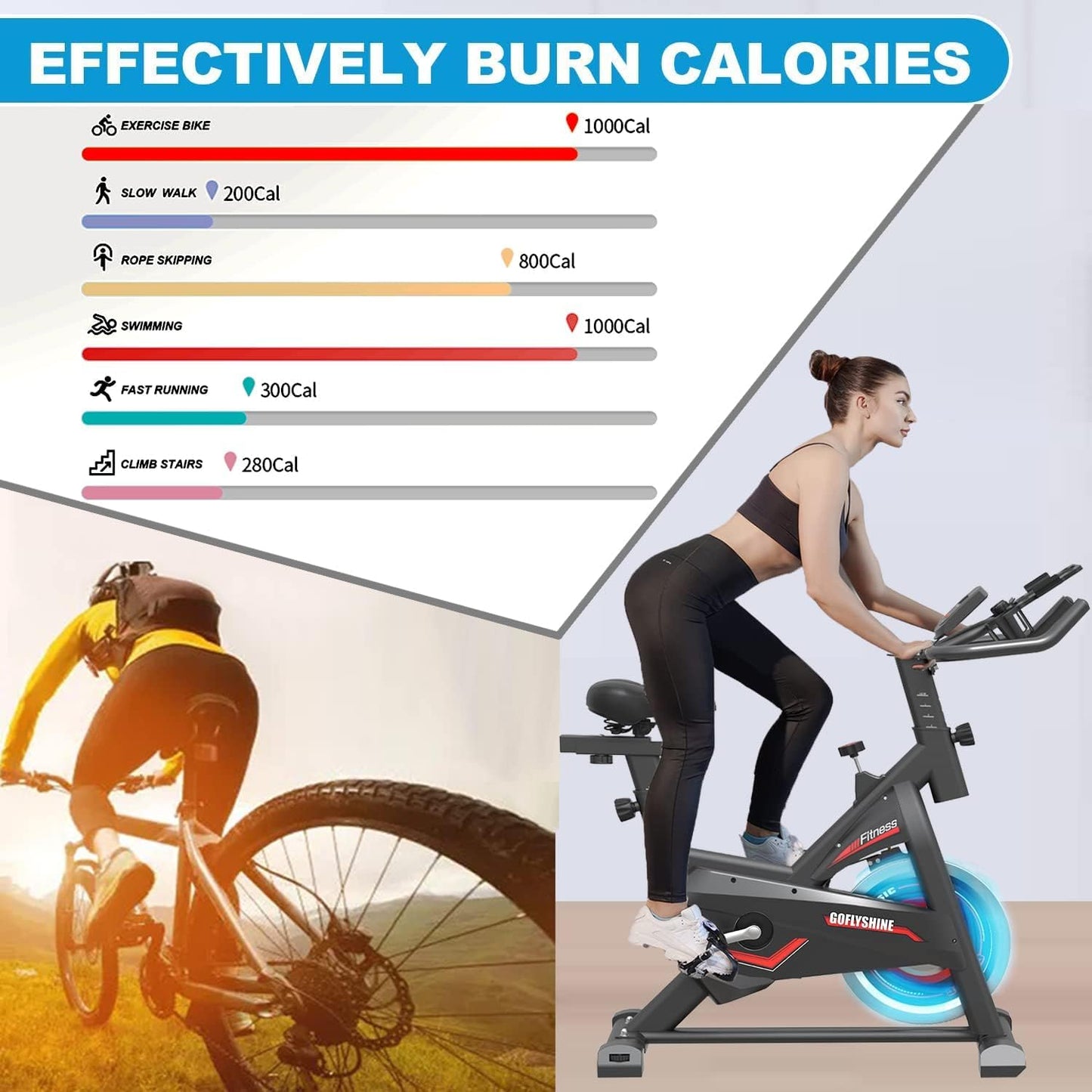 GOFLYSHINE Exercise Bikes Stationary,Exercise Bike for Home Indoor Cycling Bike for Home Cardio Gym,Workout Bike with pad Mount & LCD Monitor,Silent Belt Drive