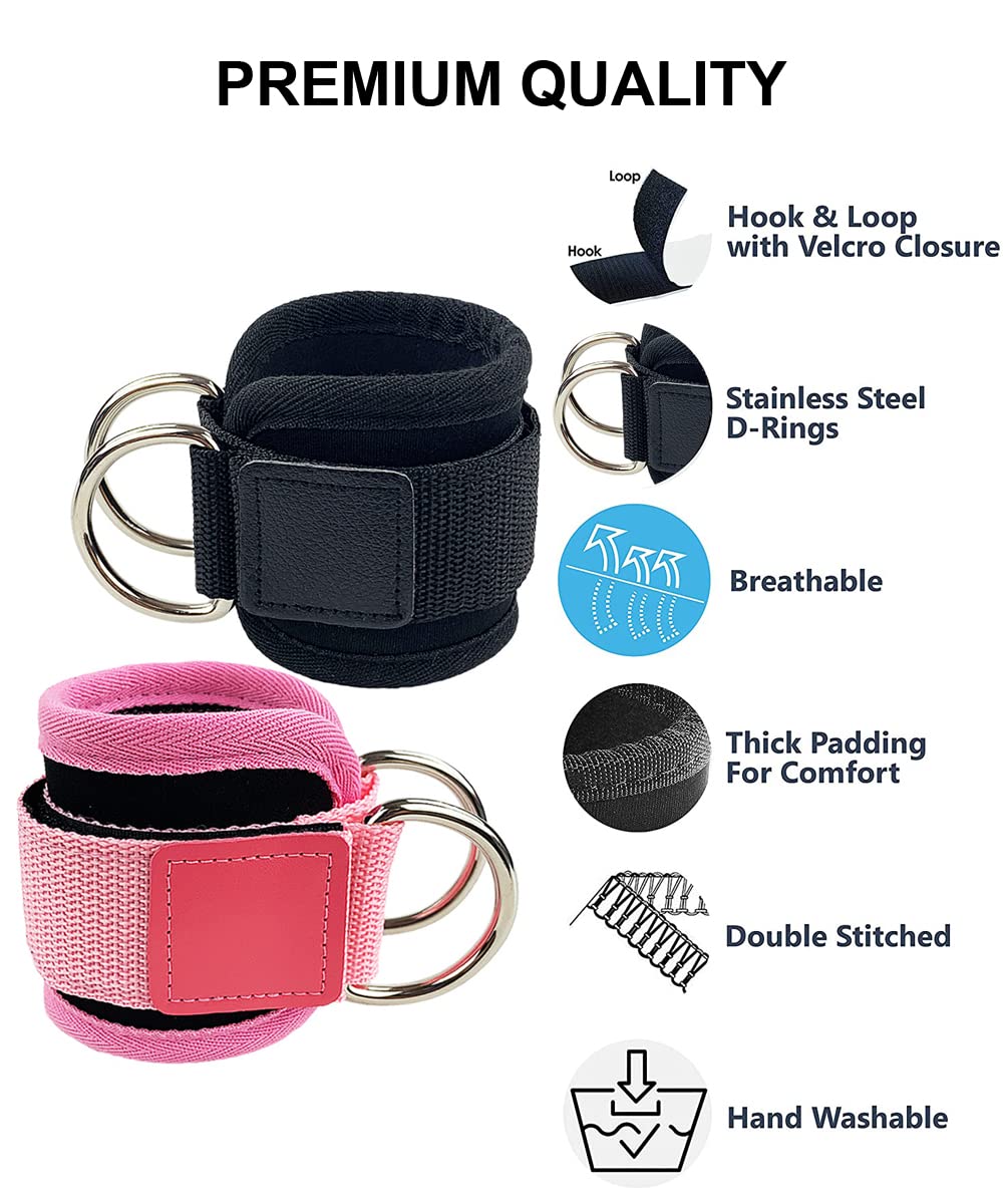 SUJAYU Ankle Strap for Cable Machine, 1 Pair Ankle Bands for Working Out Ankle Cuffs for Cable Machine, Adjustable Cable Kickback Ankle Strap, Gym Accessories for Women (Pink)