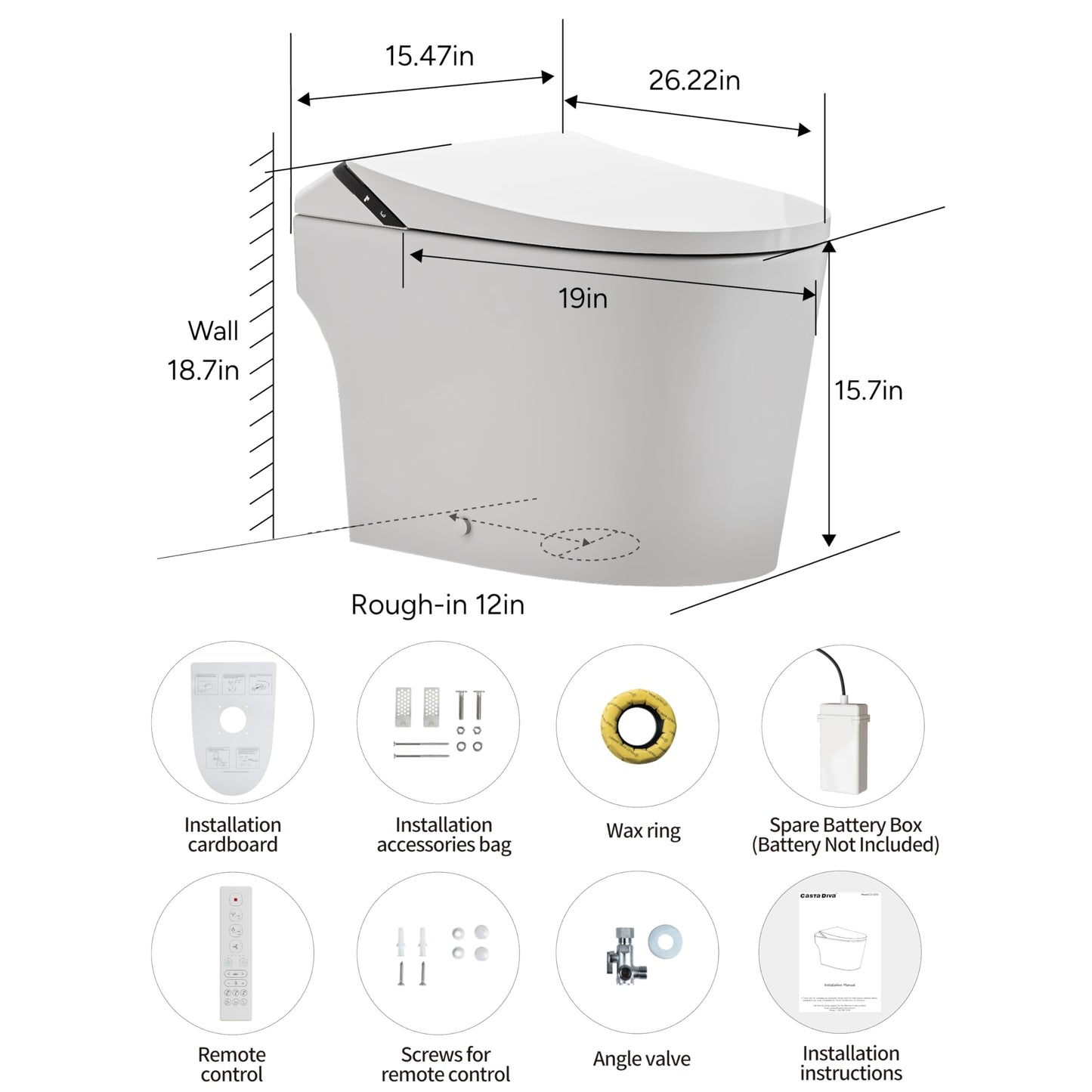 Smart Toilet with Bidet Built in,Smart Toilet with Tank,Dual Auto Flush,Foam Dispenser,Deodorization,Foot Sensor,Blackout Flush,Heated Seat,Warm Water,Bidet Toilet for Modern Bathroom,Night Light