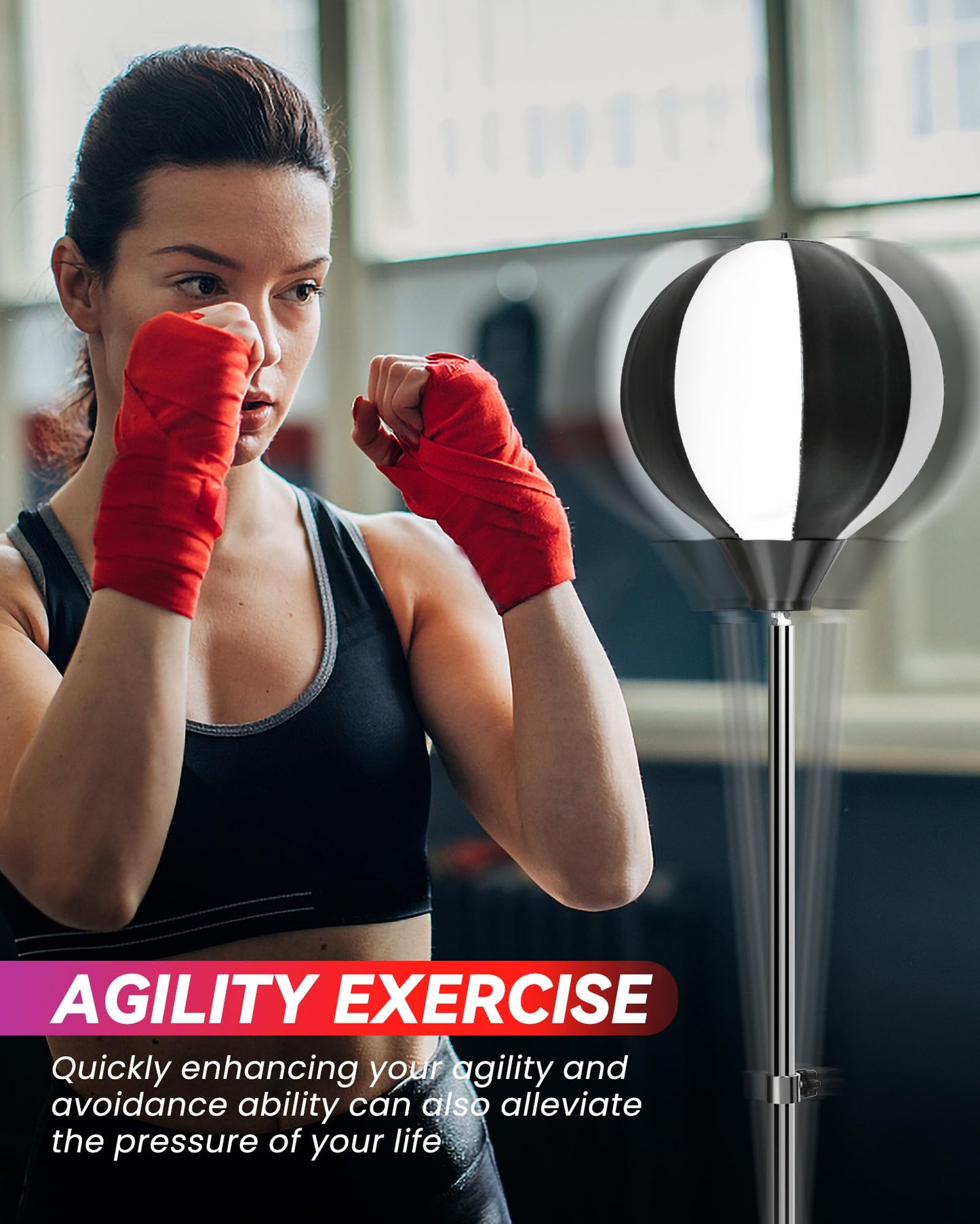 47-59IN Fitness Reflex Bag,Speed Ball Stand Punching Bag with Gloves, Boxing Bag for Adults and Teens, Great for Gifts MMA Training(Black White)