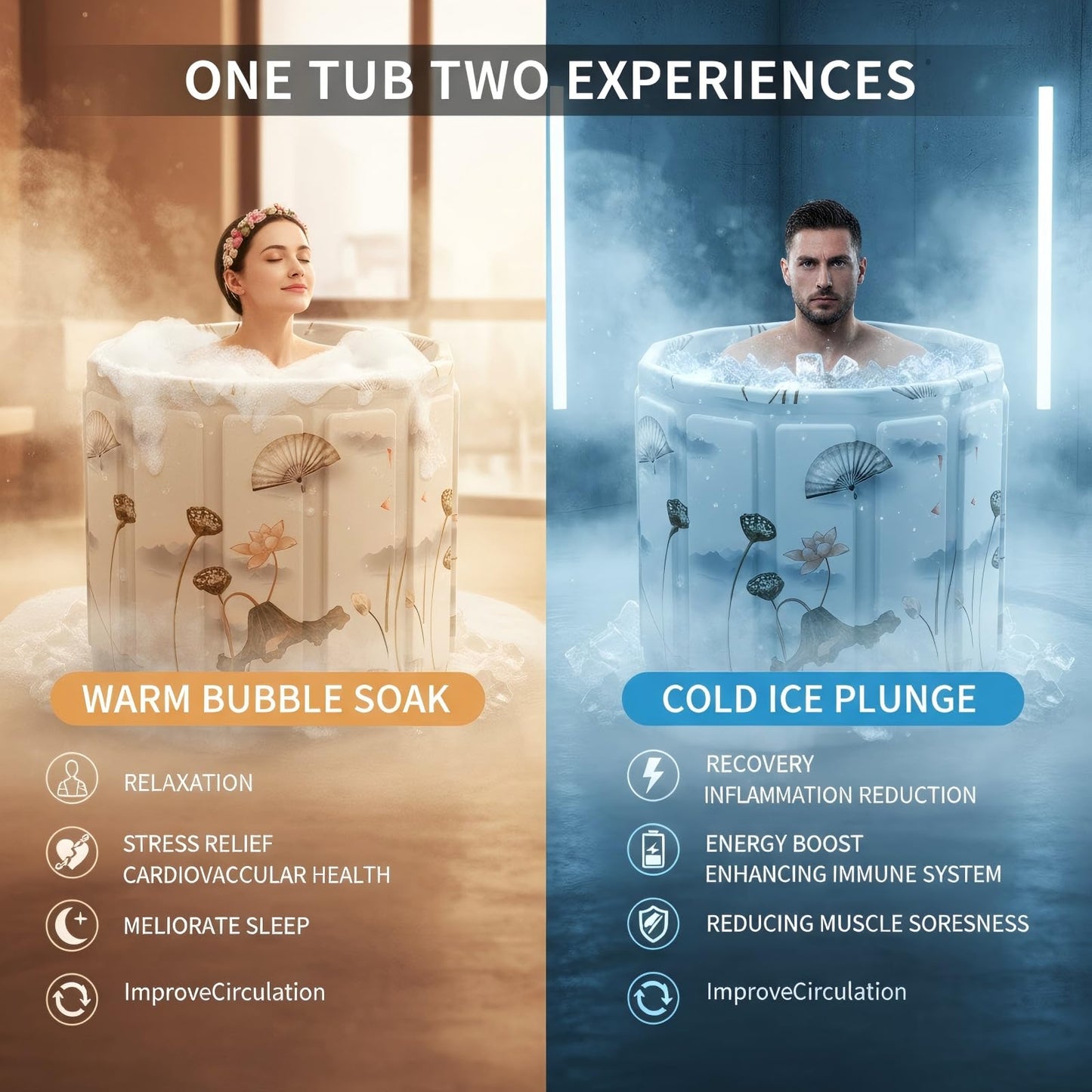 Portable Bathtub for Adult, Foldable Soaking Bathtub for Hot SPA&Ice Bath, Foldable Small Bathtub collapsible bathtub for Bathing, 6-layer Insulated portable tub,Space-Saving (Lotus, 27.5X26.6 IN)