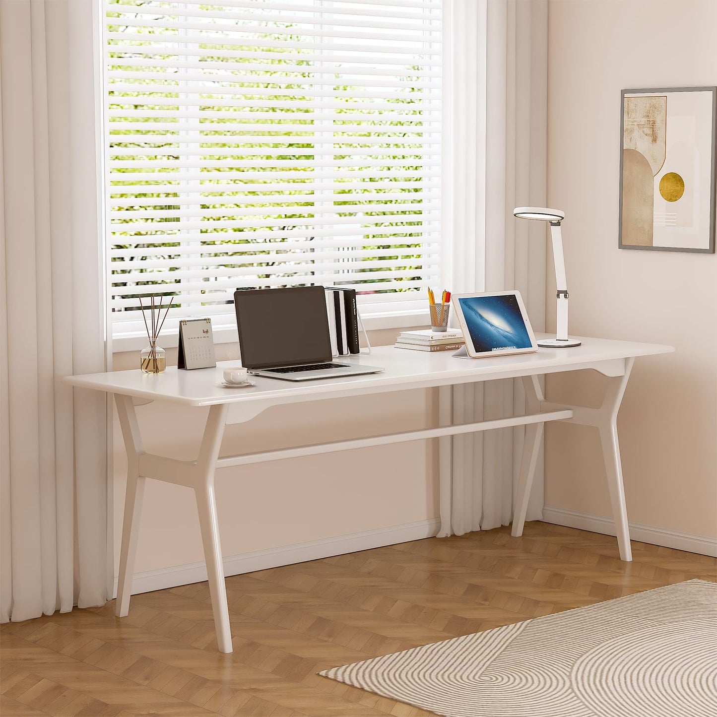 OSCHF Solid Wood Study Desk - 71" Double Long Computer Table for Home Office, 2-Person PC Workstation, White