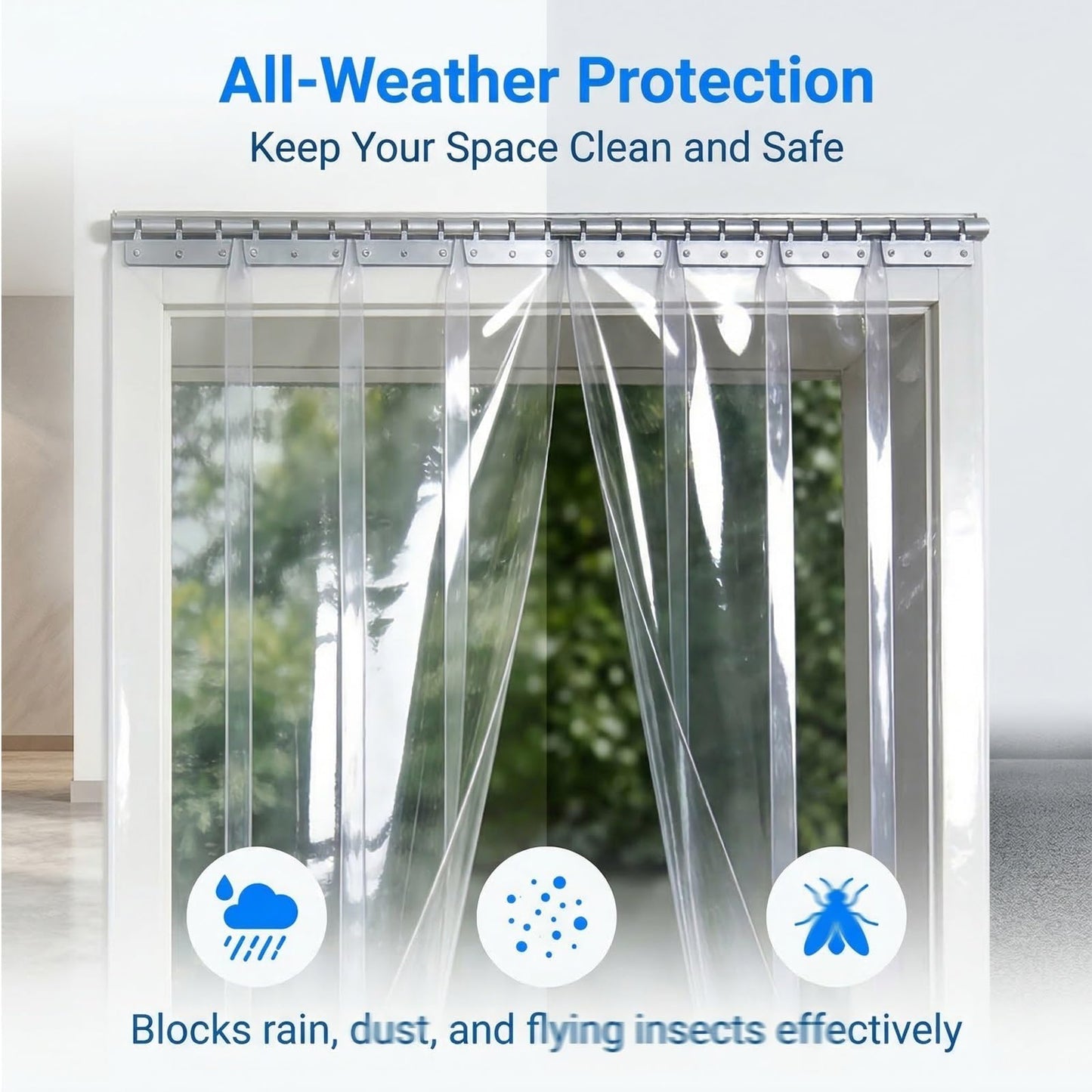 SHINGJING Heavy Duty Clear PVC Strip Curtain Door Kit，1.7mm Thick Plastic Vinyl Strips for Industrial Freezer Room, Walk in Cooler, Garage, Warehouse(W225xH250cm/W88.58xH98.43in)