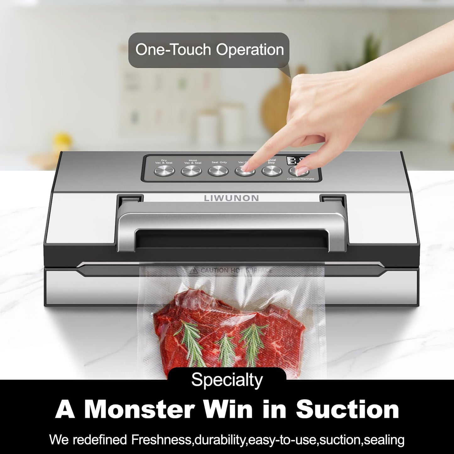 Upgraded Precision Fast-Vacuum Sealer, LIWUNON Commercial Full Automatic Food Vacuum Sealer Machine, Double Heat Seal, Built-in Cutter&Bag Storage, Powerful Food Vacuum Saver, 2 Bag Rolls&hose