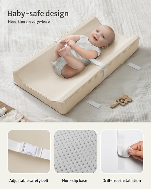 Blissful Diary Vegan Leather Baby Changing Pad - Waterproof & Wipe-Clean PU Cover, Standard Size, Beige