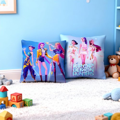Demon Hunters Pillow Covers - 18" x 18" Kpop Group Themed | Soft Decorative Cases with 2 Unique Designs