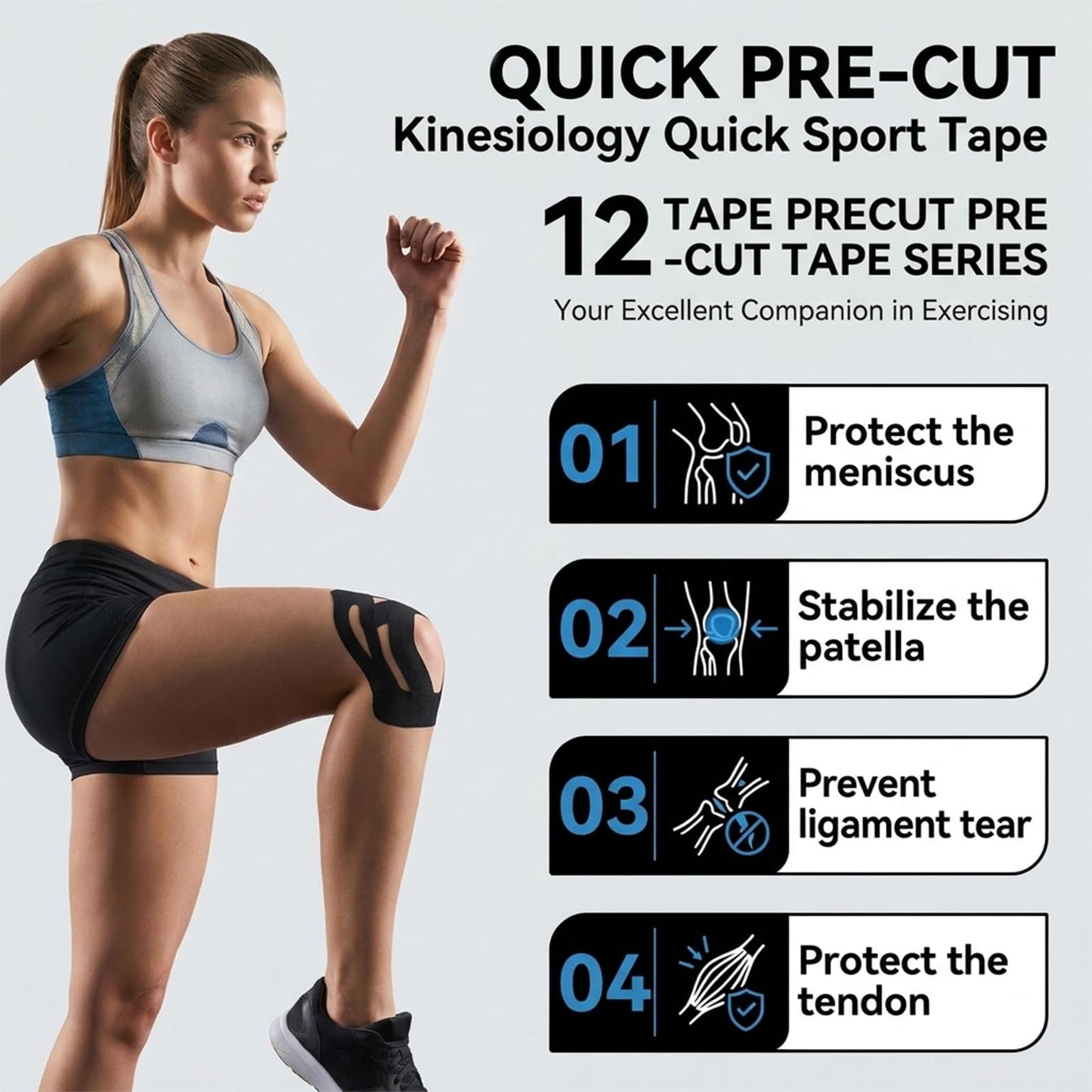 Ocapind 12 PCS Kinesiology Tape for Shoulder, Waterproof Knee Support Tape Pre Cut Athletic Relax Tapes Breathable Comfortable Sports Tapes Elastic Stability for Workout