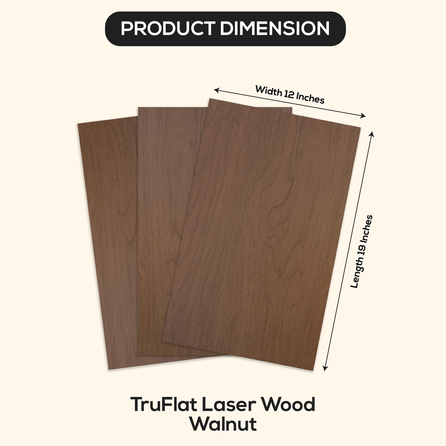 TruFlat Walnut Pre-Finished Plywood Sheets 12 x 19 x 1/8 Inch – MDF Core Wood Boards for Laser Cutting, Engraving, Painting and Sublimation – Smooth Double Sided Finish – Case of 24