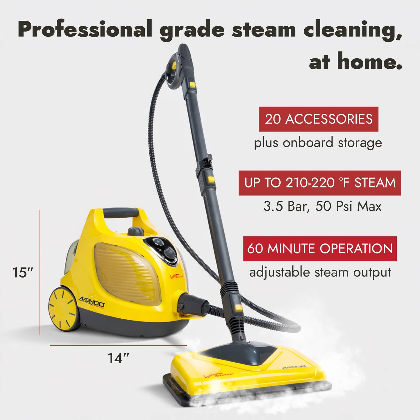 Vapamore MR-100 Primo Steam Cleaner – Professional-Grade, Italian-Designed Chemical-Free Steam Cleaning System for Pet Accidents, Floors, Tile, Grout, Auto, Jewelry & More