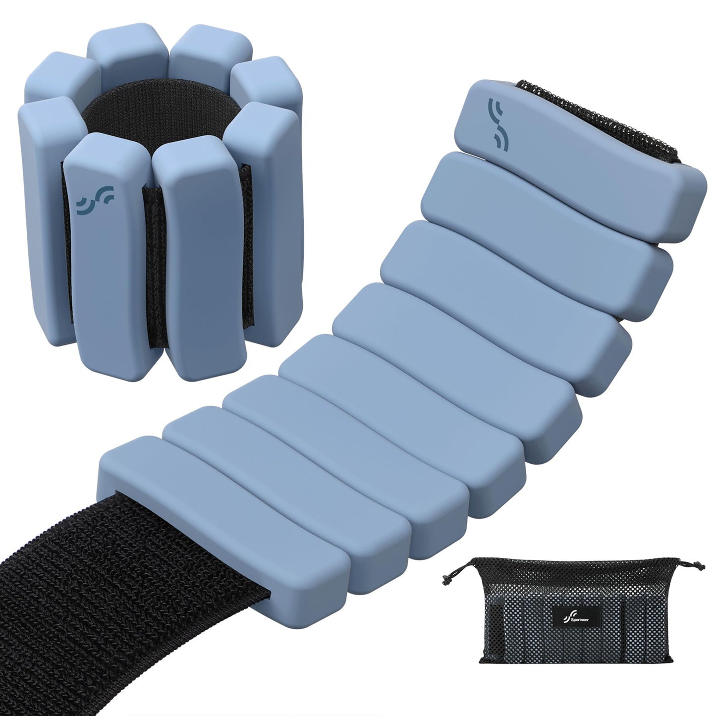 Sportneer Wrist & Ankle Weights for Women & Men Set of 2 (1LB/2LB Each) - Soft Silicone Arm & Leg Weights for Pilates, Yoga, Walking, Barre, Home Workout, Water Aerobics(Misty Blue, 2 LB x 2)