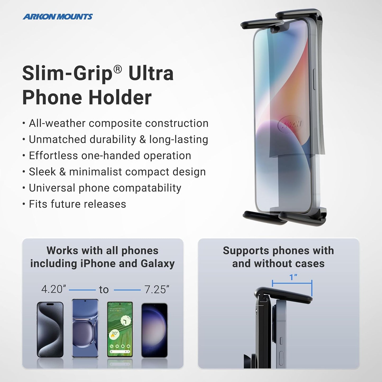 ARKON 7.25 inches Mounts - Phone Mount for Car | Car Phone Holder With Windshield Suction | Secure spring holder