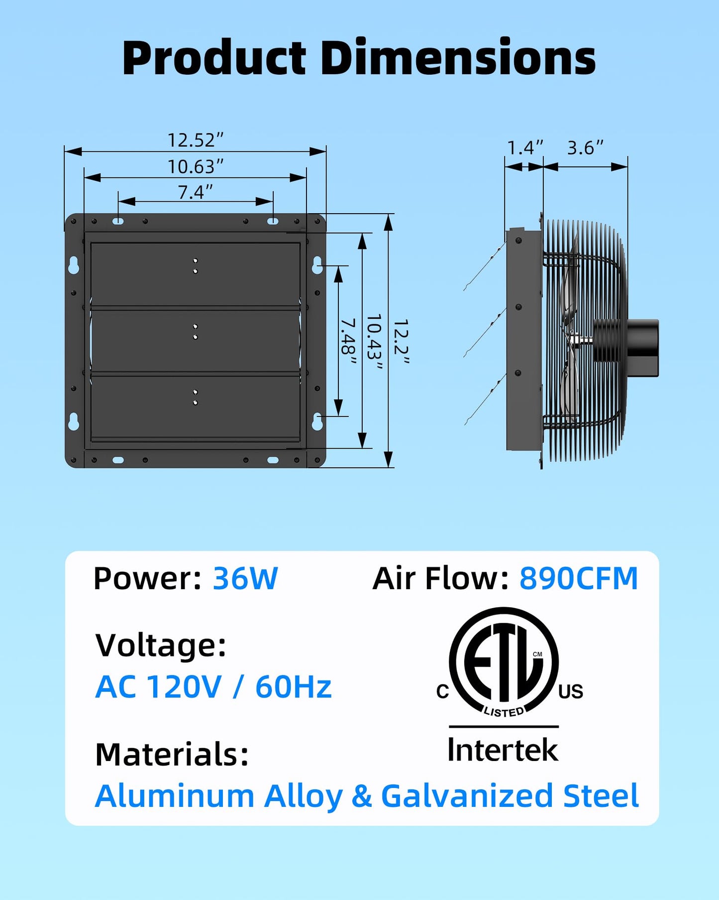 Windigaga 10'' Upgraded Shutter Exhaust Fan with Thermostat & Remote, 890 CFM Wall Mounted Attic Exhaust Fan, Auto On/Off by Temperature for Garage, Greenhouses, Sheds, Chicken Coops & Basement