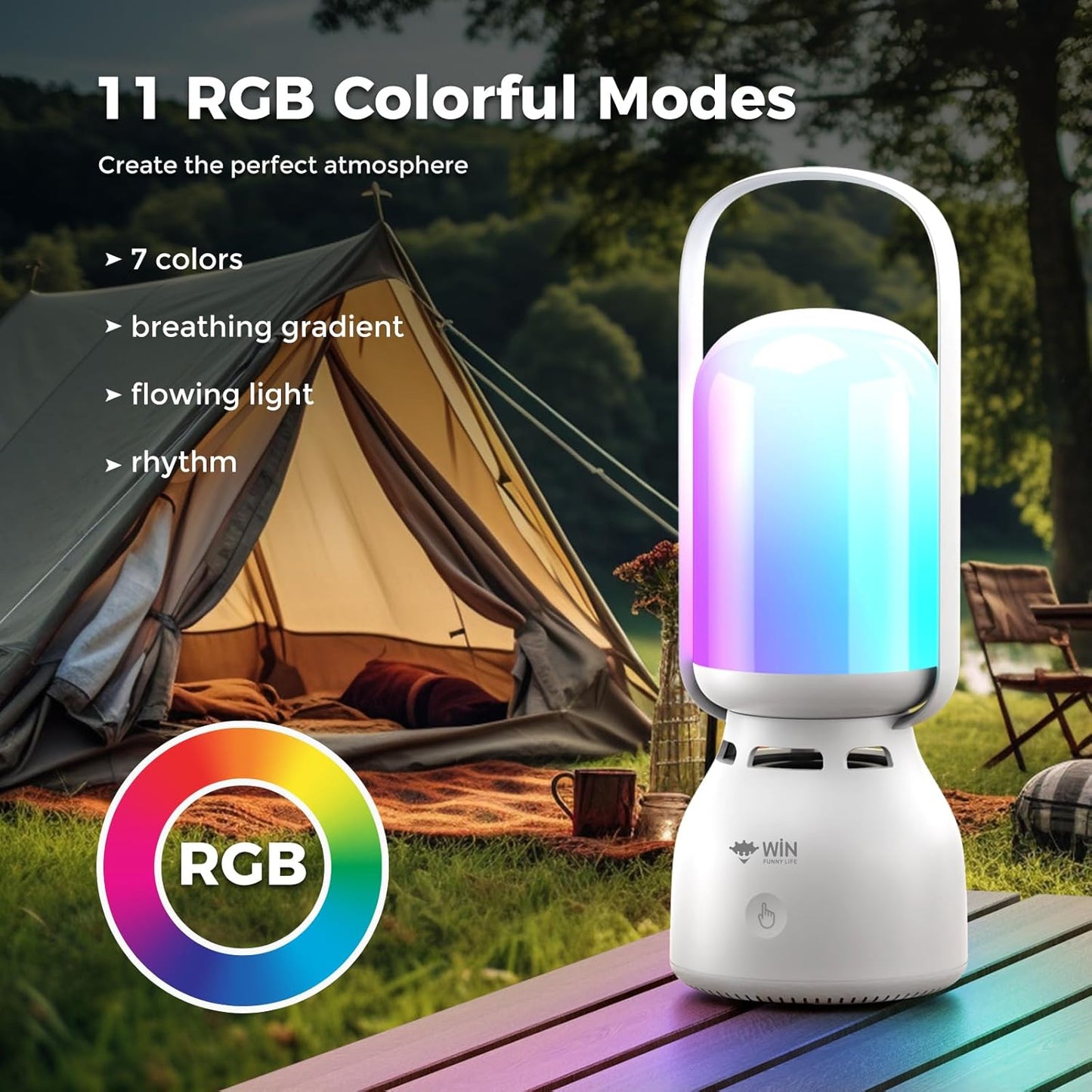WIN FUNNY LIFE 3-Gear 11 Bluetooth Camping Lantern Speaker, LED Night Light, Modes RGB Colorful Lantern Speaker