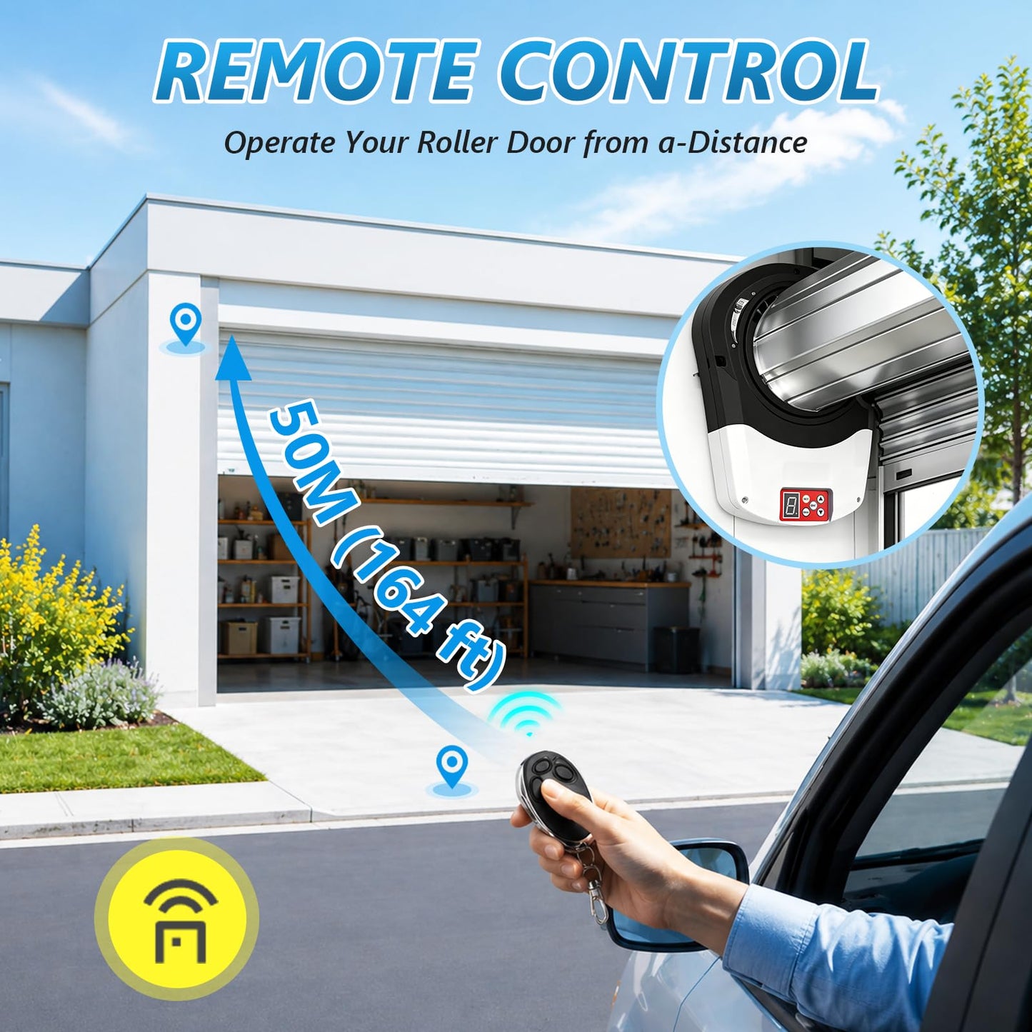 Automatic Roll Up Garage Door Opener, 110V Side Mount Electric Roller Shutter with 800N Quiet Motor, 2 Remotes & Secure Encryption for Commercial Farm Warehouse Barn