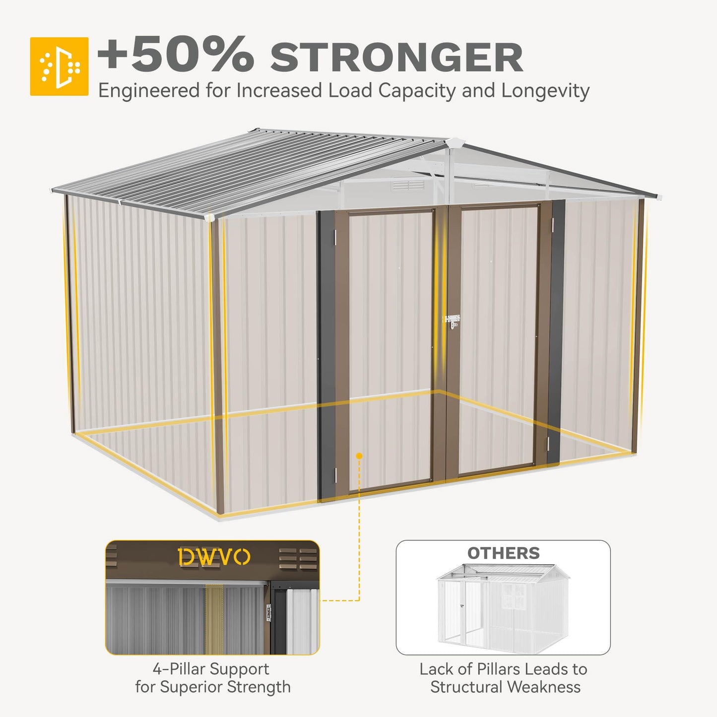 DWVO 10'x8' Large Metal Outdoor Storage Shed, Heavy Duty Tool Storage Sheds for Backyard Patio Lawn - Ideal for Bicycles, Garden Tools, and Lawn Equipment, Easy-to-Assemble, Brown