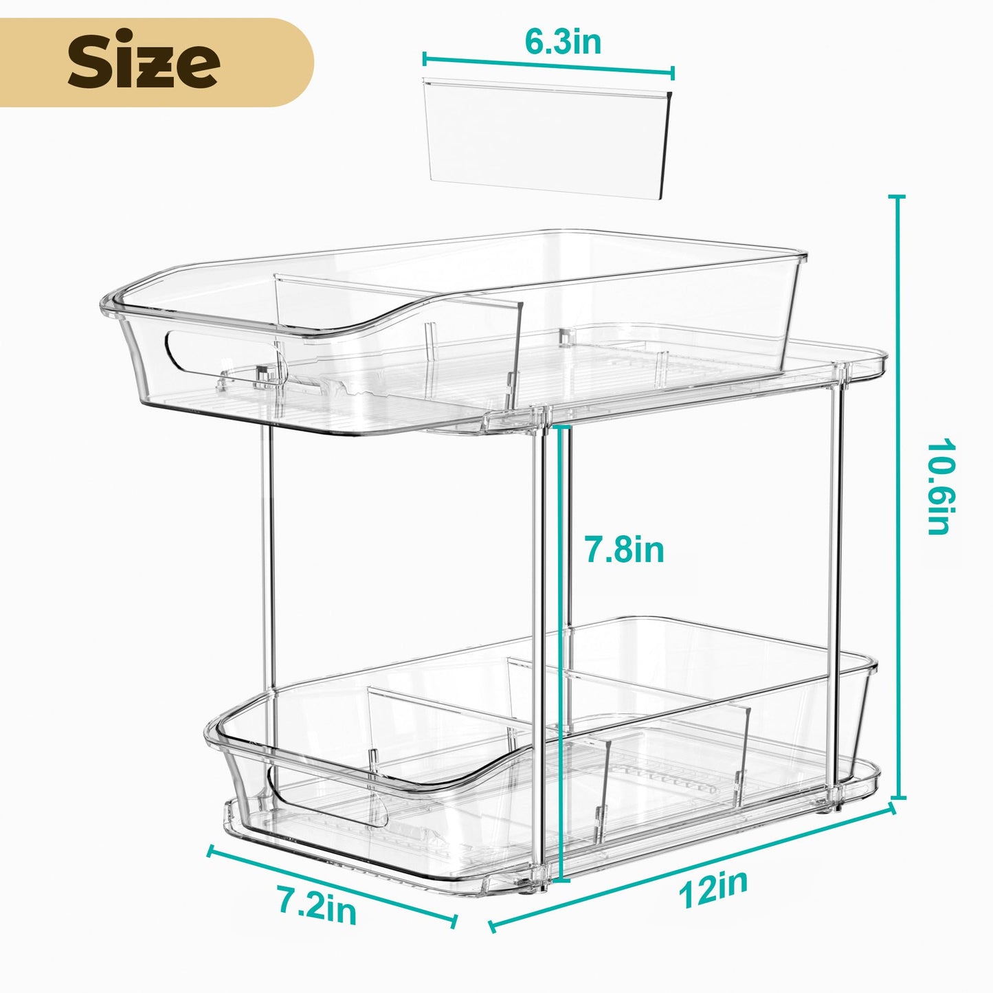 incostar 2 Tier Pull-Out Organizer for Bathroom Kitchen, Under Sink Storage with Dividers, Ideal for Cabinet, Cupboard Organization, Slide-Out Clear Storage, 1 Pack