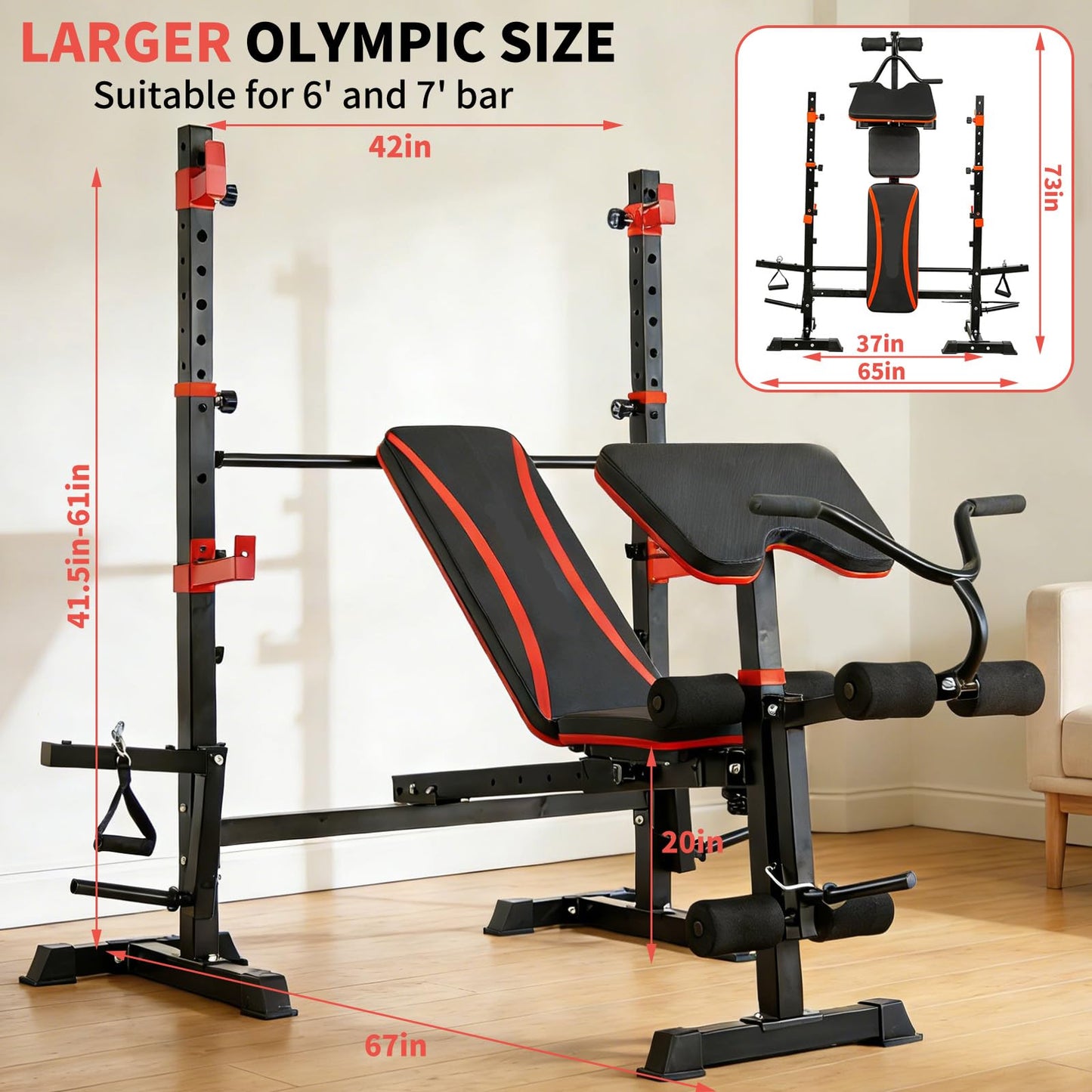 1500LBS 6 in 1 Weight Bench Set with Leg Extension/Curl and Preacher Curl, Bench Press Set and barbell Rack with Safety Bar Catches, Foldable Workout Benches for Home(US Stock)