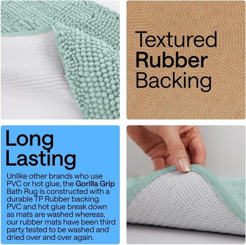 GORILLA GRIP Bath Rug Mat - Soft Absorbent Chenille | Quick Dry Microfiber | 30x20 Seablue
