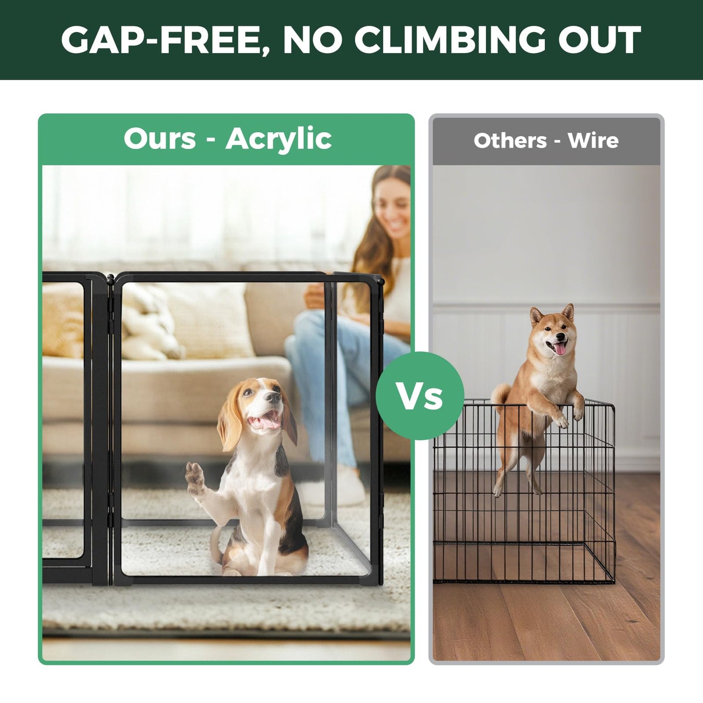 FXW AuraSpace Pro Acrylic Indoor Dog Playpen, Heavy-Duty with Metal Frame, 32" Height 6 Panels for Small and Medium Dogs, Black│Patented