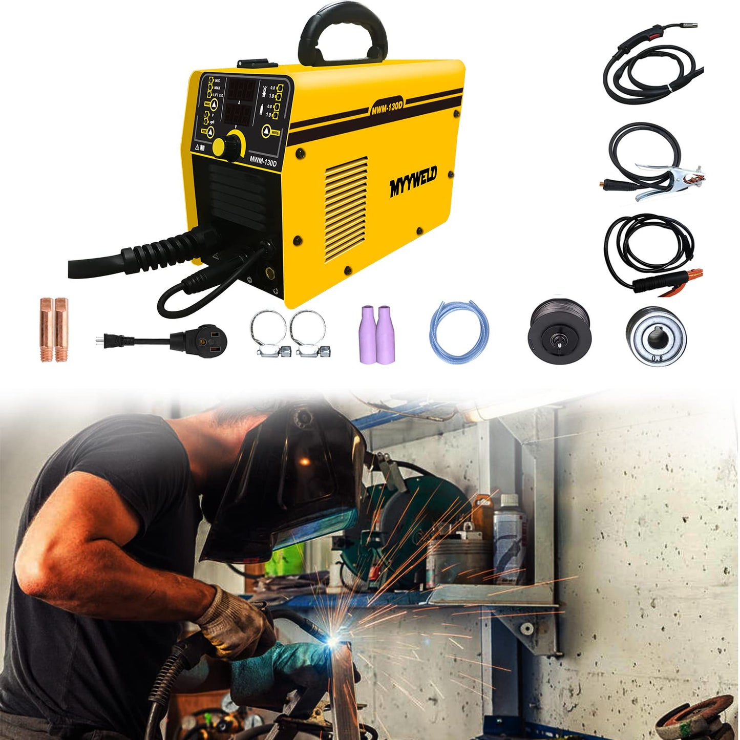MYYWELD MIG Welder, 110/220V Dual Voltage Gas Gasless multiprocess welder, 4-in-1 Solid Wire/Flux MIG/Stick ARC/Lift TIG, IGBT Inverter Welding Machine