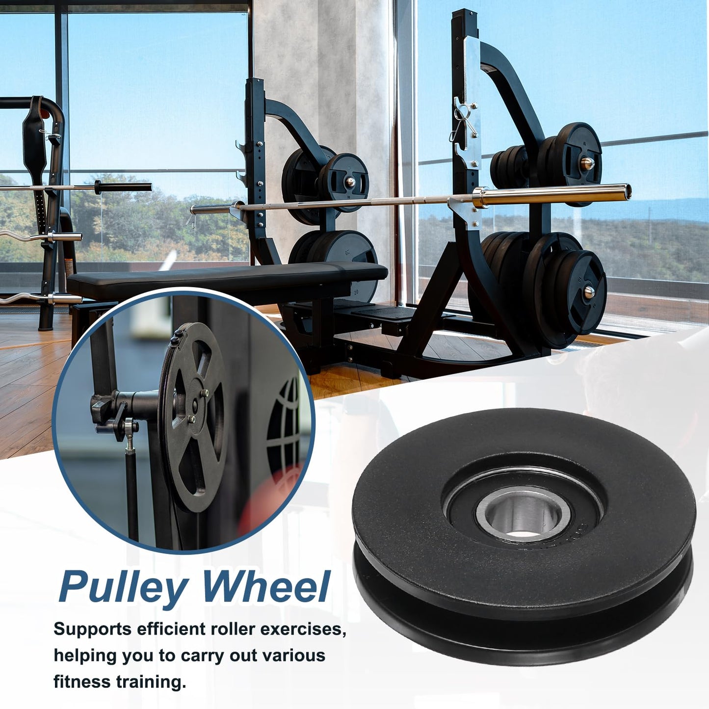 YELARXI 50mm / 1.97" Nylon Bearing Gym Pulley Wheel, Gym Cable Pulley Wheel Fitness Equipment Accessories Steel Shaft & Black-Fitting for (Cable Machine/Garage Door/Home Exercise)