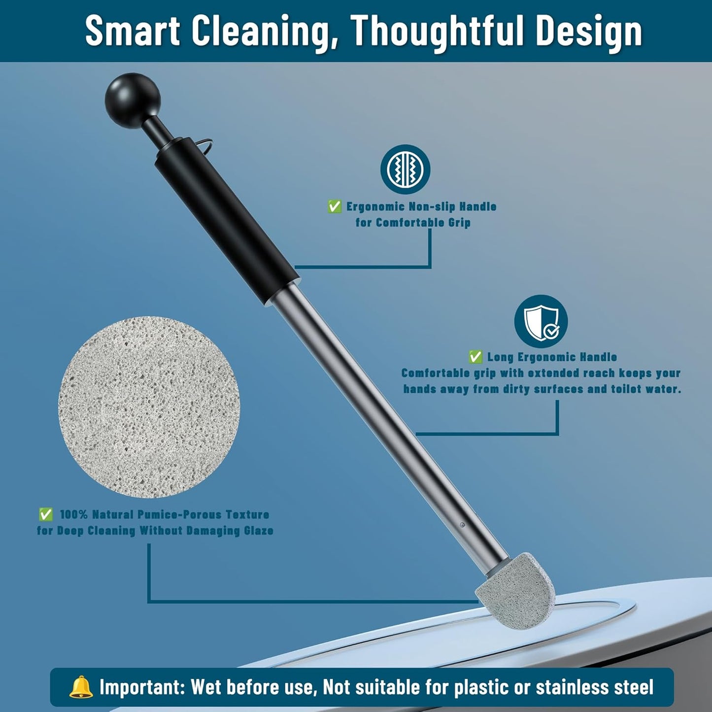 YINGMORE Pumice Toilet Cleaner - 17-Inch Handle for Hard Water Stain Removal | Includes 1 Handle & 8 Pumice Stones