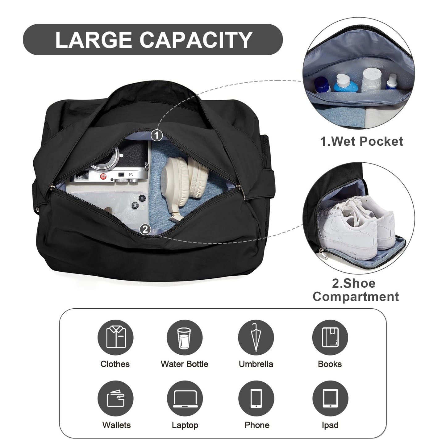Small Gym Bag with Shoe Compartment, Workout Sport Duffle Bag for Women Travel, Waterproof Shoulder Overnight Bags Lightweight Carry on Tote Bags for Swim, Yoga, Dance