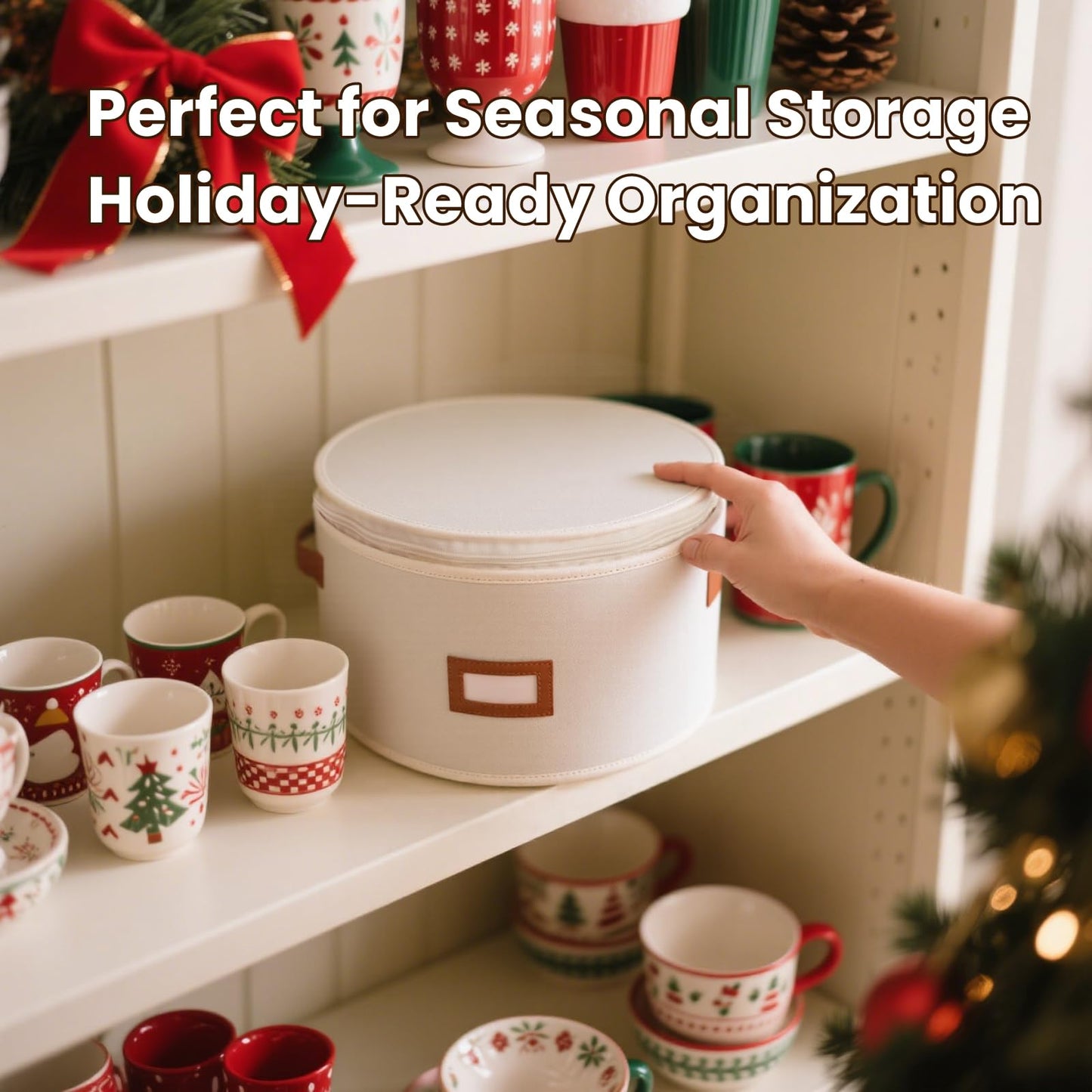 HOMELUX THEORY Hard Shell China Storage Containers, 5pc Ivory Mug & Plate Storage Box, Kitchen Storage Bins With Lids, Heavy Duty Moving Box with Handles for Dishes, Glassware, Stemware, Cup & Mug